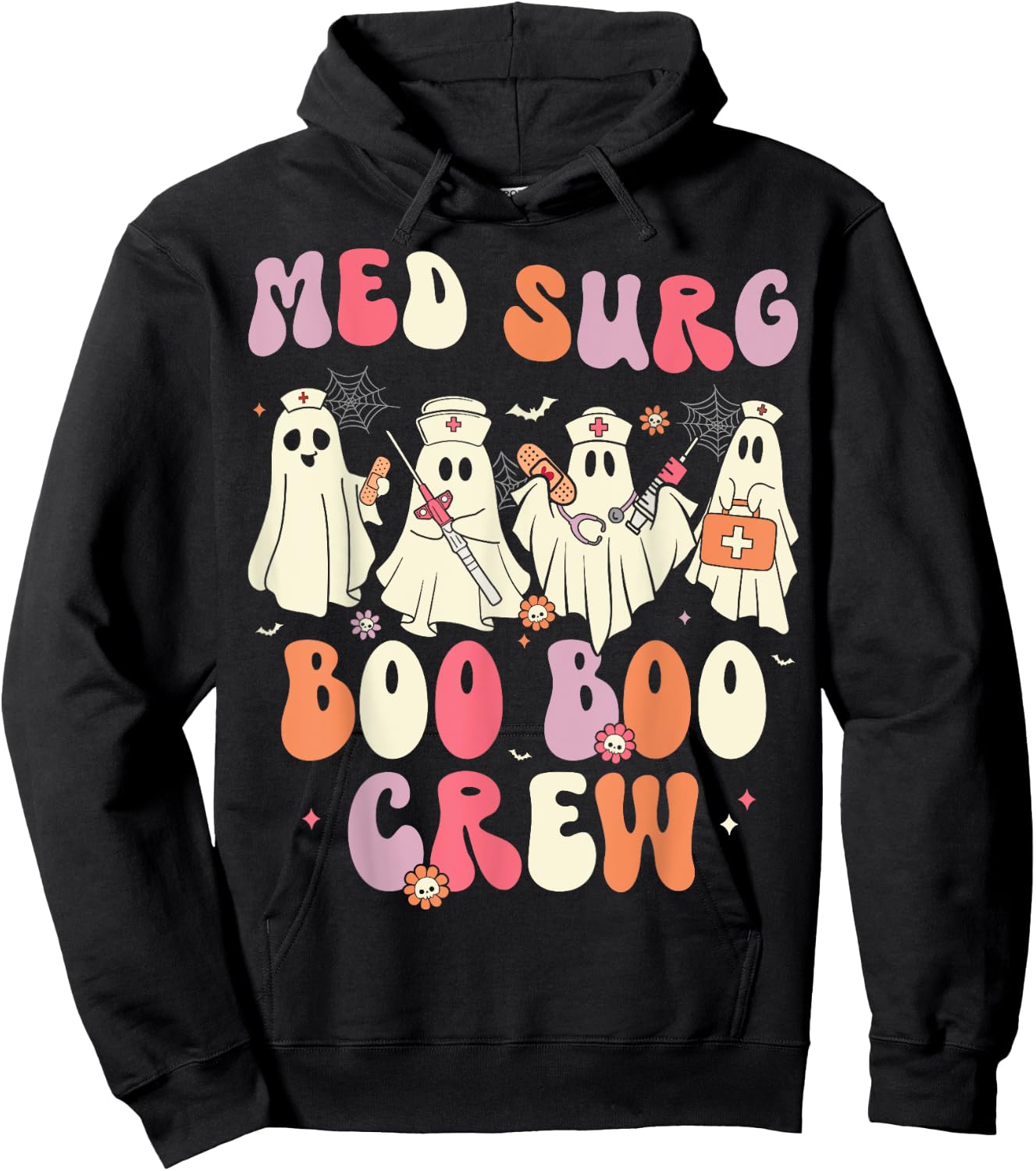 Halloween Med Surg Boo Crew Nurse Ghost Hoodie - Hoodie | Black