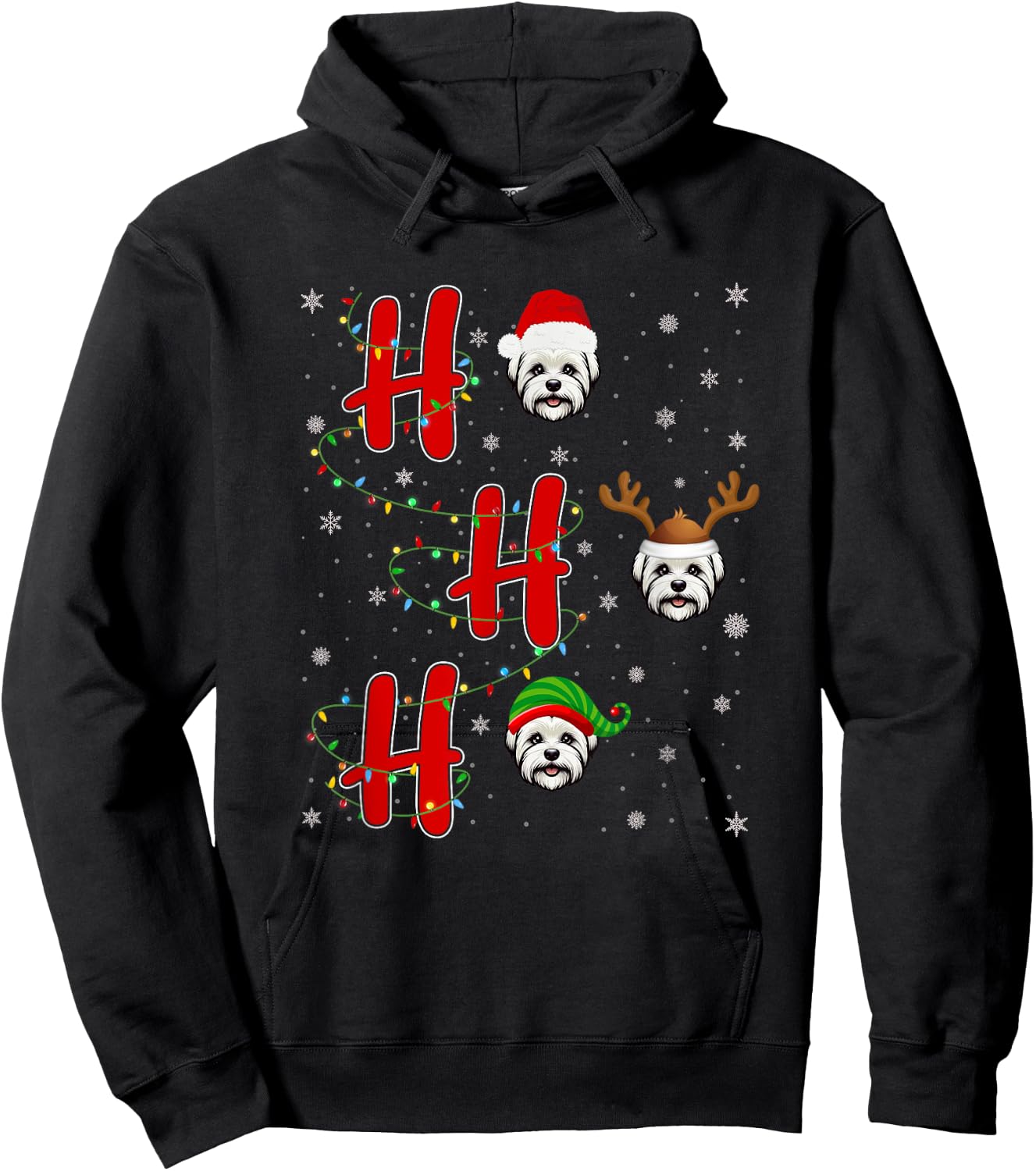 Xmas Lights HO HO HO Maltese Dog Funny Ugly Christmas Hoodie - Hoodie | Black