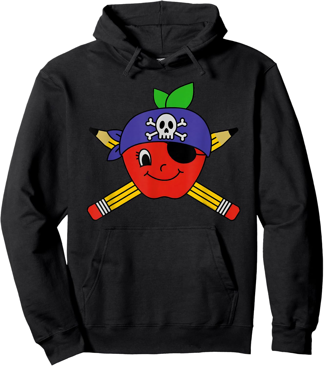 Teacher's Pirate Apple with Crossed Pencils Pirate Teacher Hoodie - Hoodie | Black