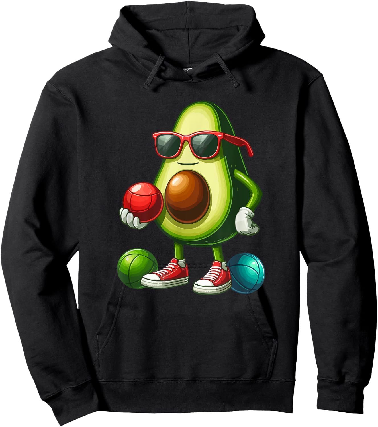 Avocado Sunglasses Playing Bocce Ball Funny Fruit Sport Hoodie - Hoodie | Black