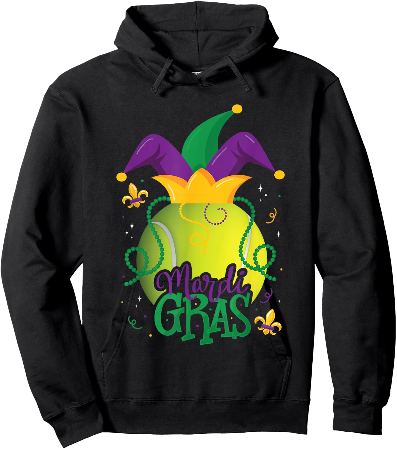 Mardi Gras Tennis Ball Jester Hat Funny Tennis Lovers Hoodie - Hoodie | Black
