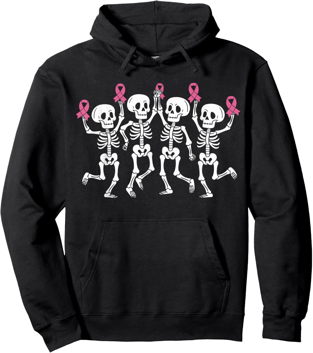 Pink Ribbon Breast Cancer Awareness Skeleton Women Men Kids Hoodie - Hoodie | Black