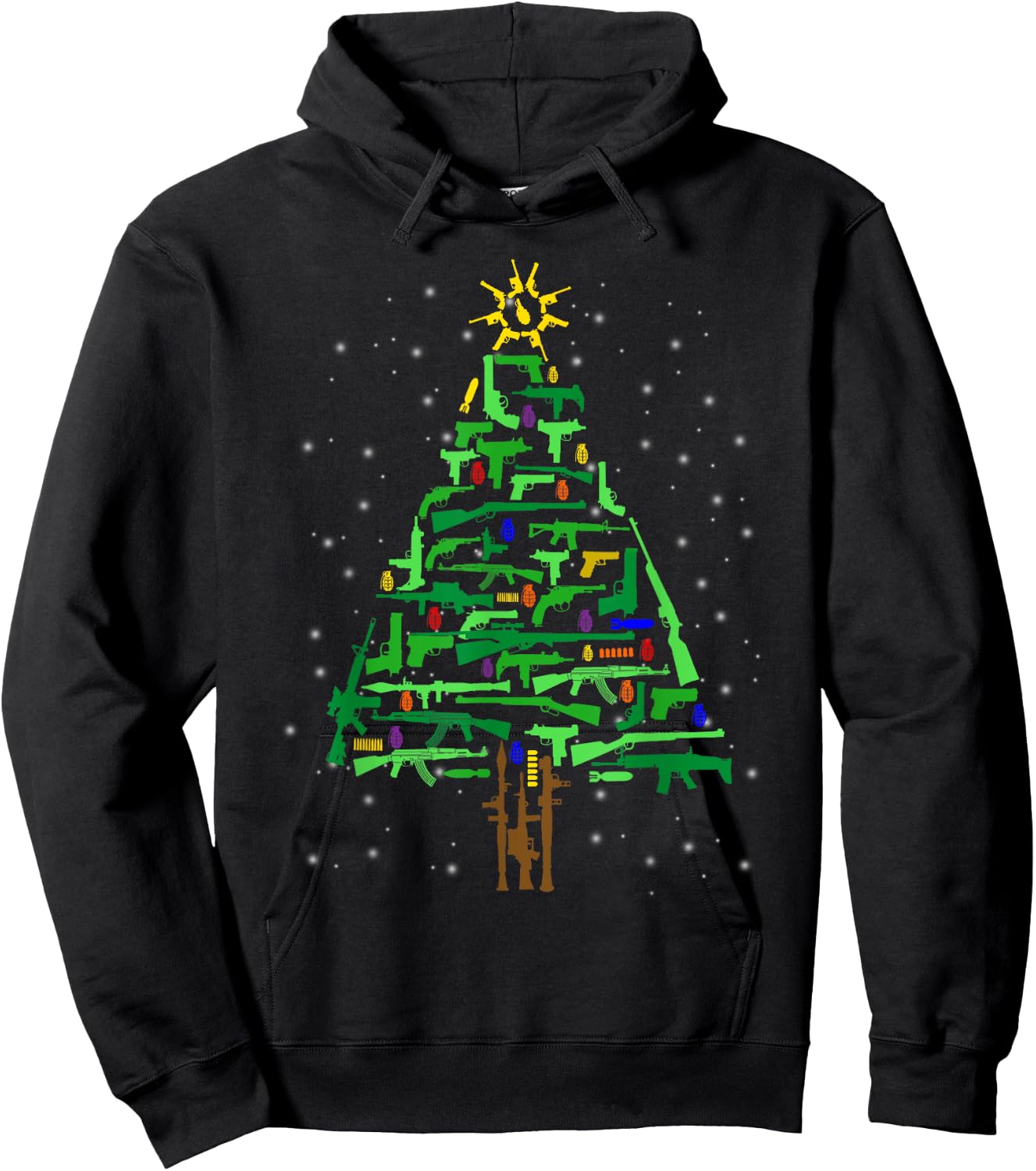 Gun Christmas Tree Funny Veteran Xmas 2024 Gifts Gun Lover Hoodie - Hoodie | Black