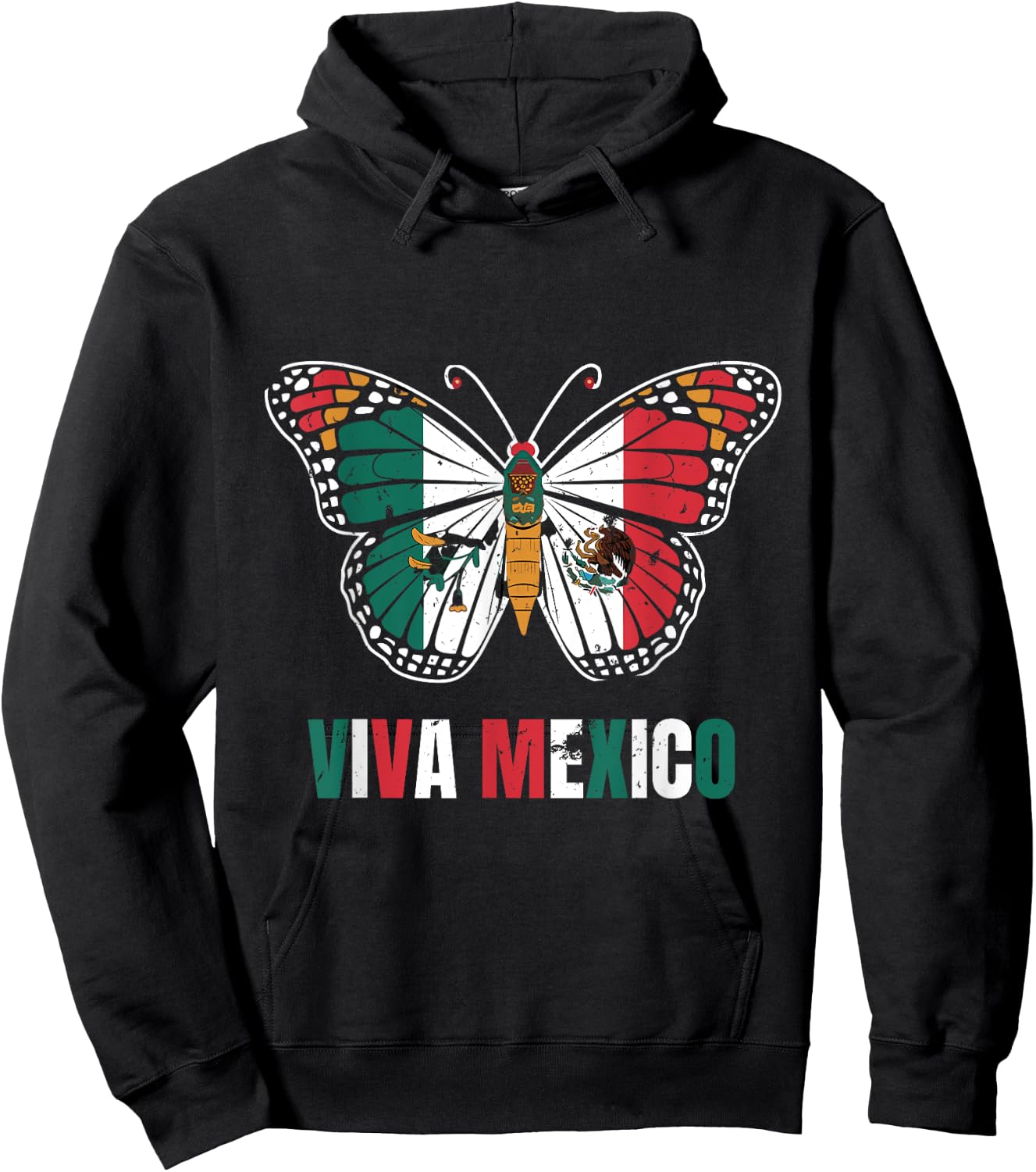 Viva Mexico Mexican Independence Day Butterfly flag Mexico Hoodie - Hoodie | Black
