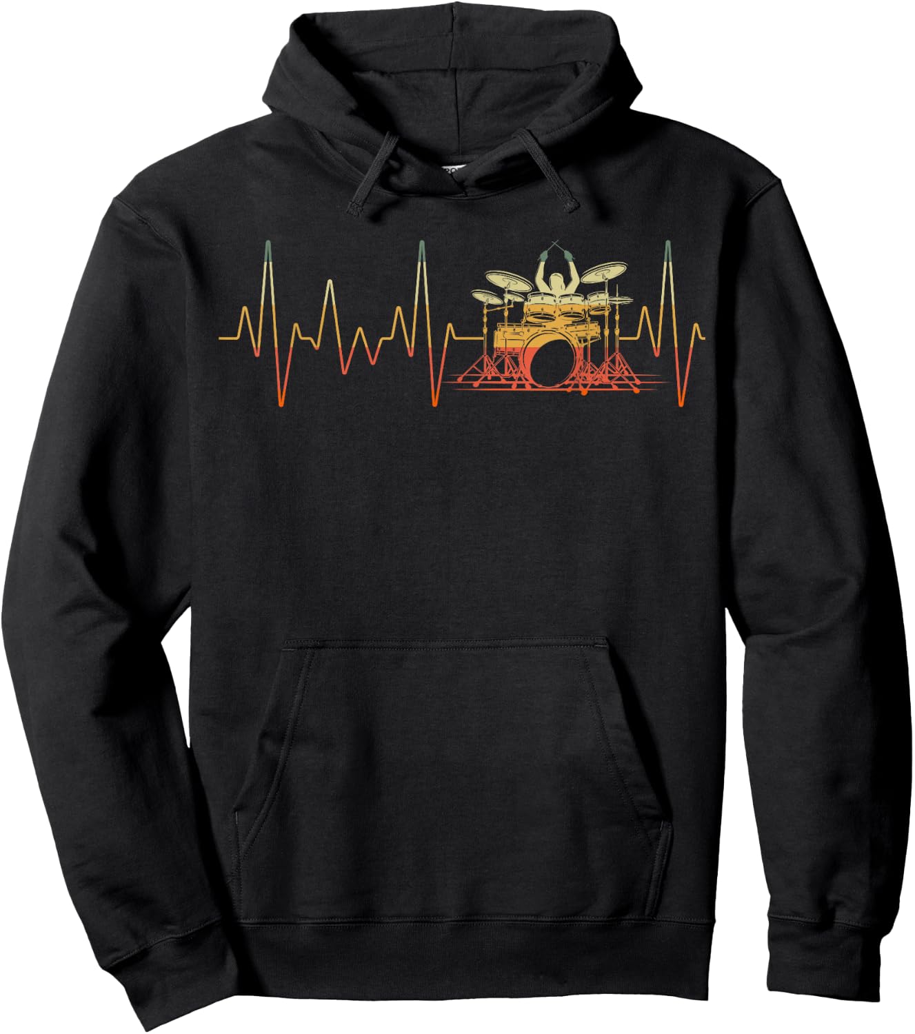 Funny Drummer Heartbeat Drum Set Musician Vintage Retro Hoodie - Hoodie | Black