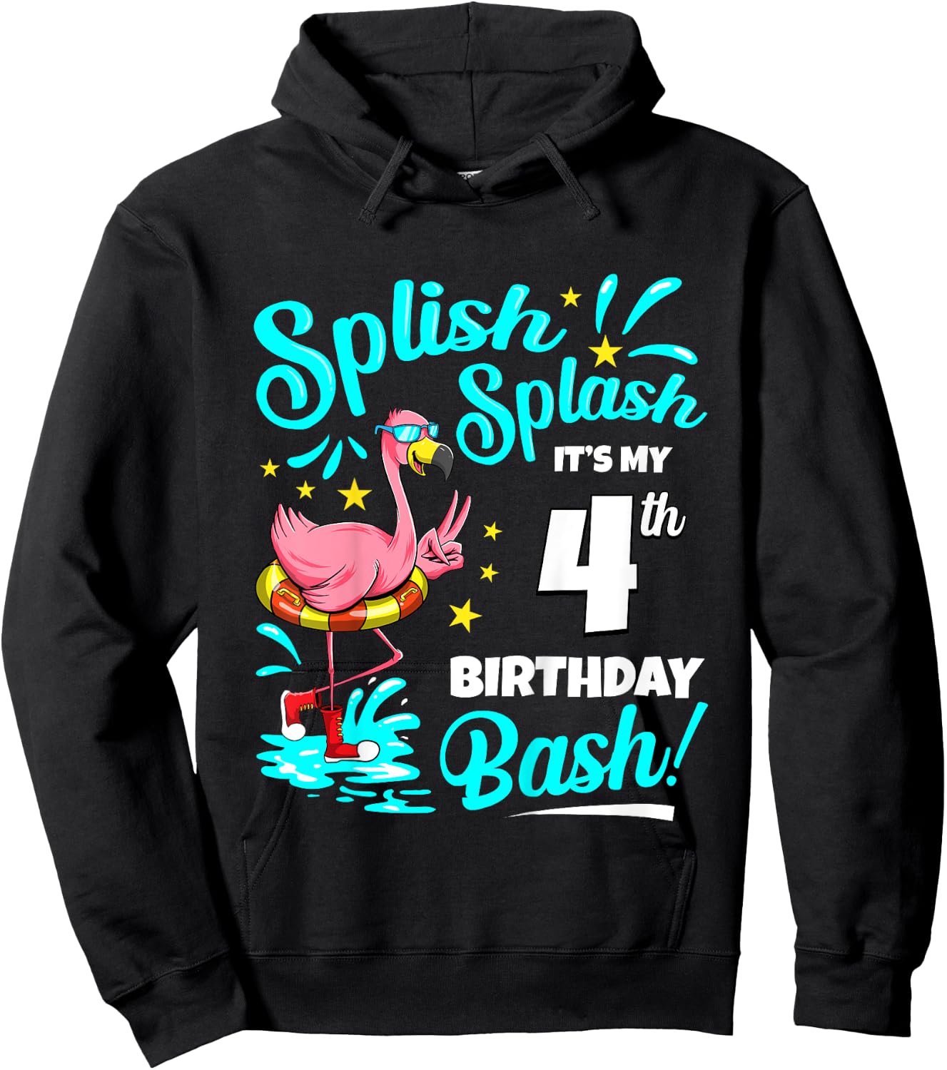 4th Birthday Flamingo 4 Years Old Pool Party Summer for Kids Hoodie - Hoodie | Black