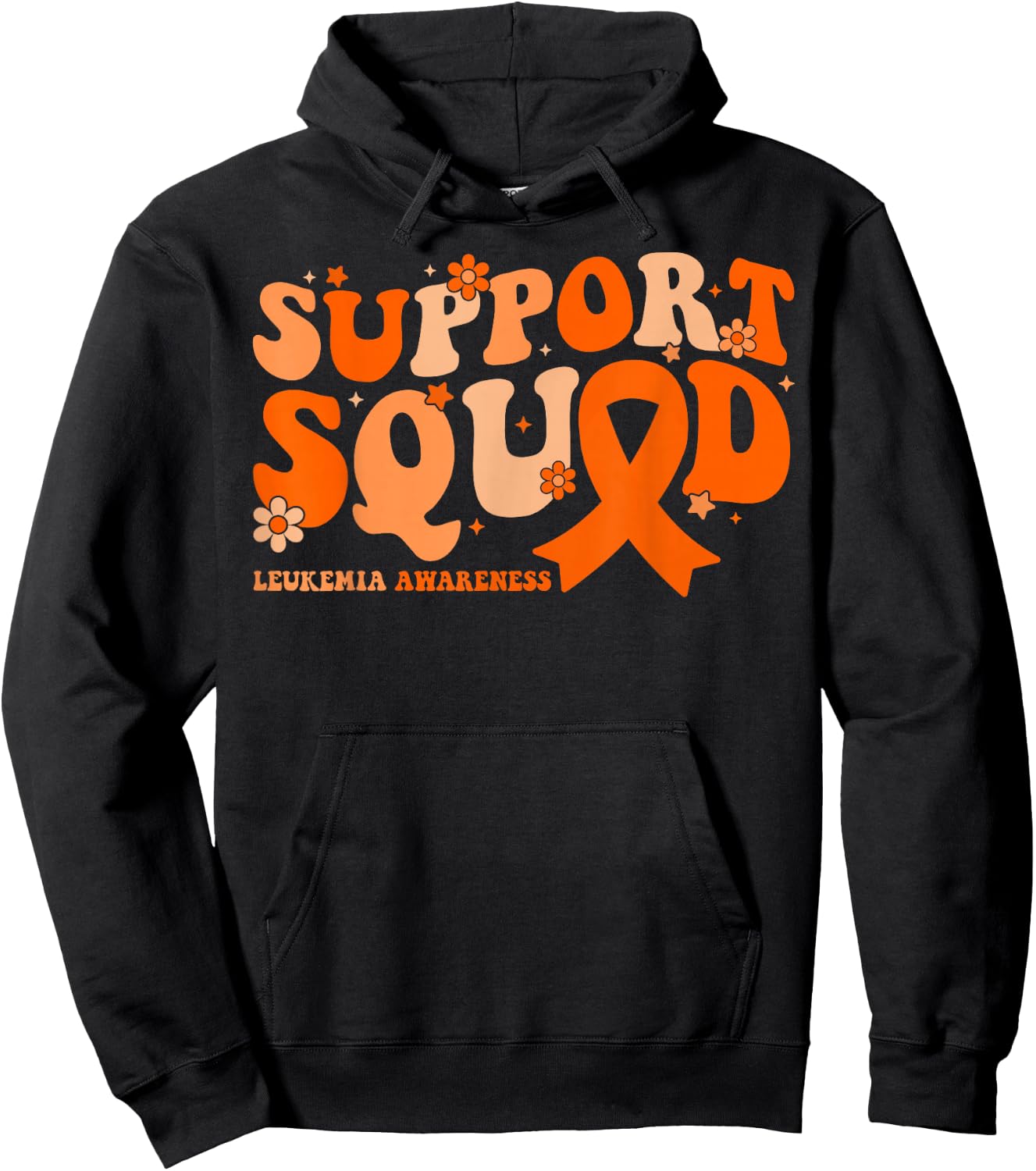 Support Squad Orange Ribbon Leukemia Blood Cancer Awareness Hoodie - Hoodie | Black