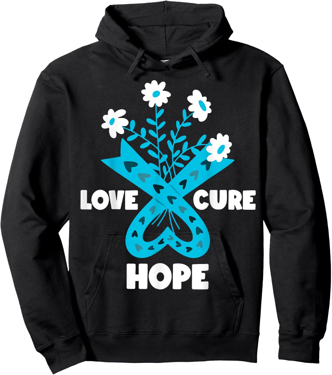 Faith Hope Love Cure Ovarian Cancer Awareness Teal Ribbon Hoodie - Hoodie | Black