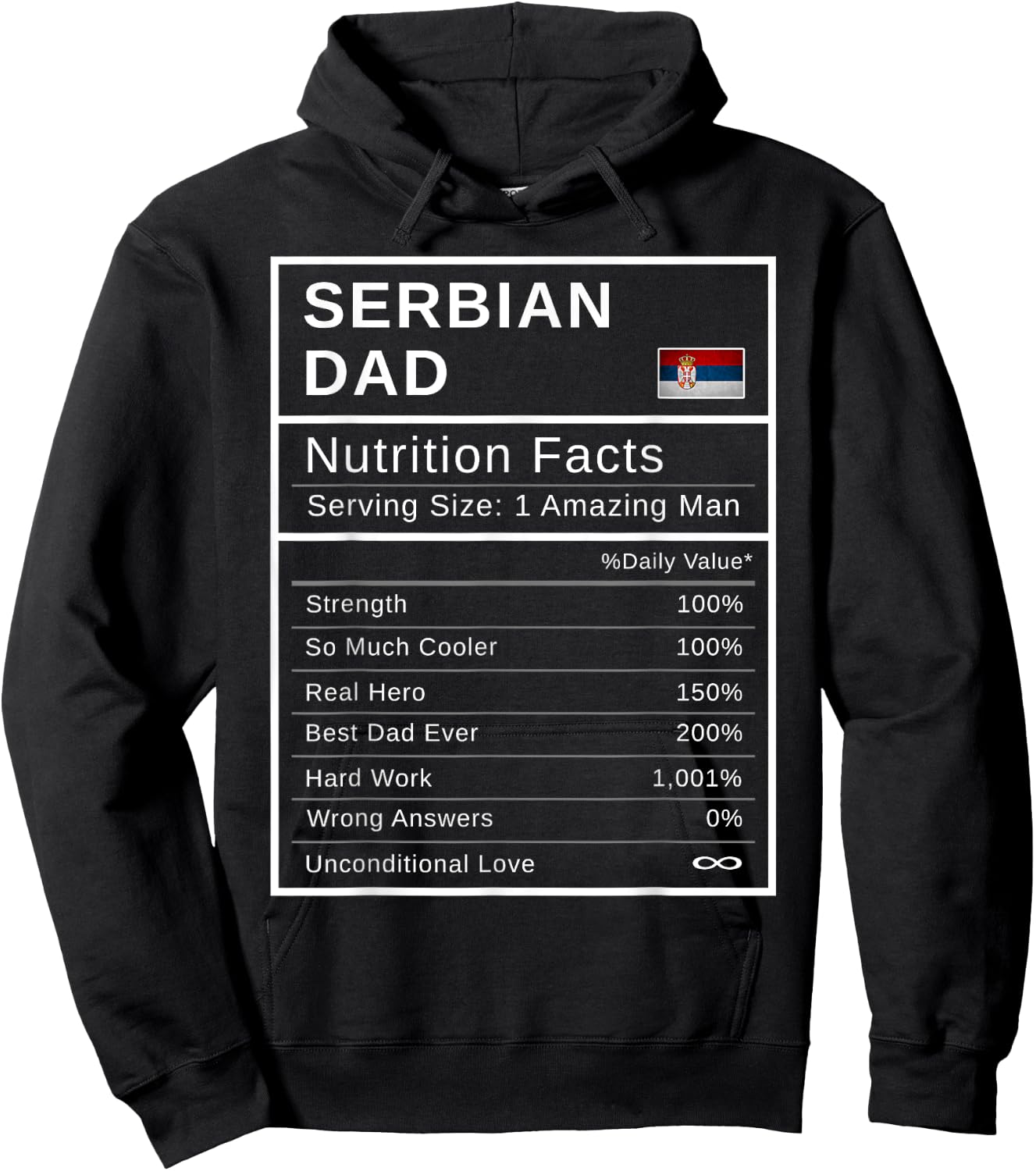 Serbian Dad, Nutrition Facts Shirt Fathers Day Hero Gift Hoodie - Hoodie | Black