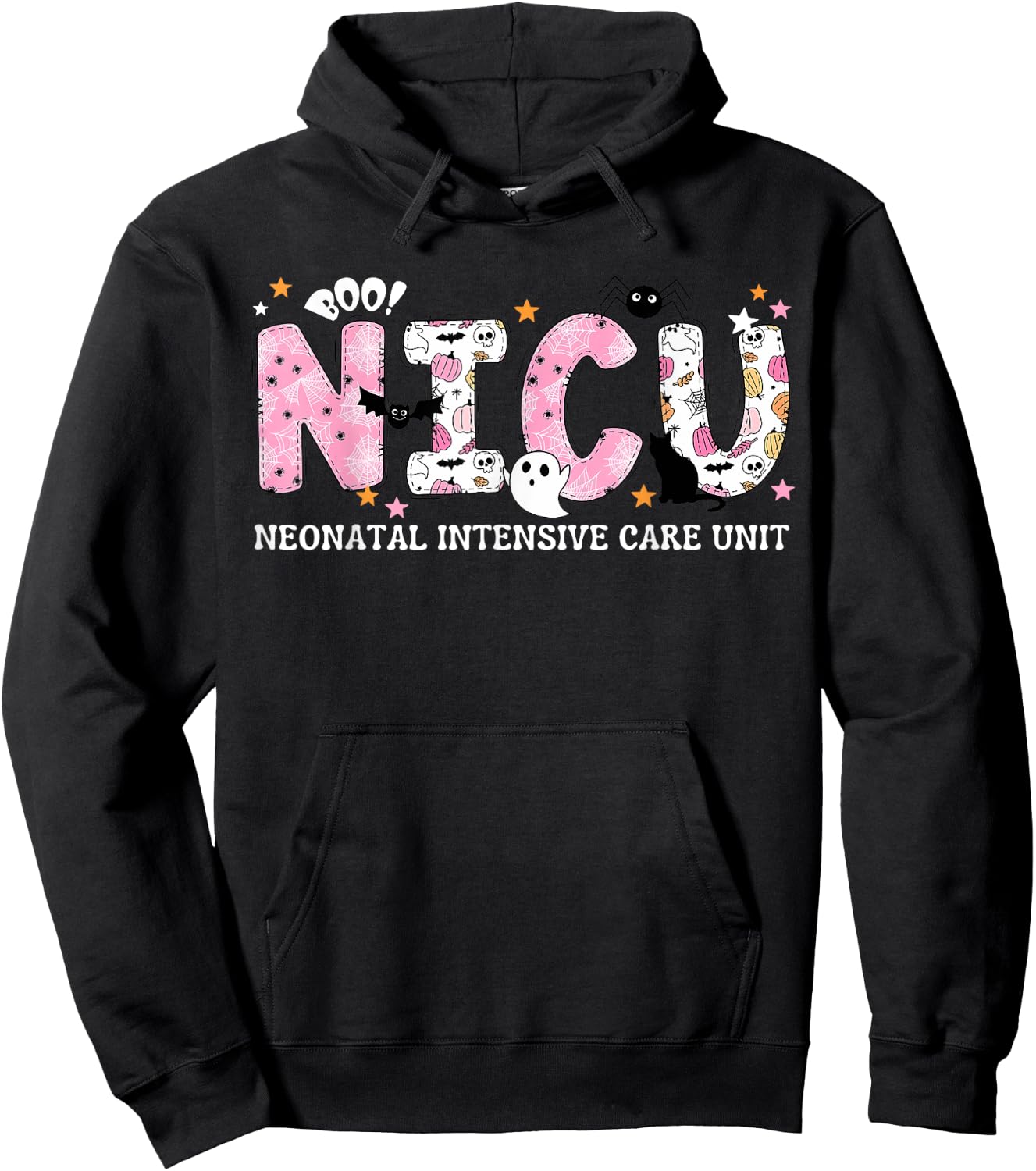 NICU Nurse Halloween Spooky Pumpkin Neonatal Intensive Care Hoodie - Hoodie | Black