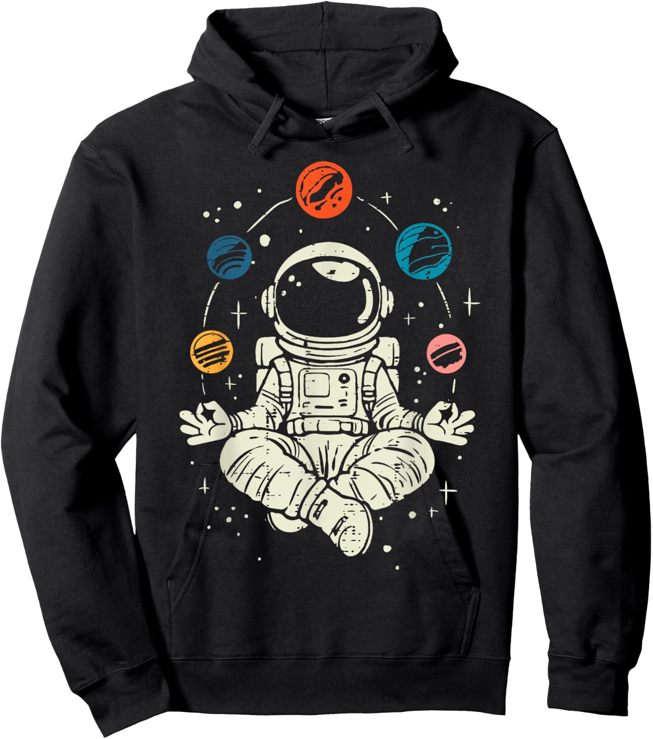Meditating Astronaut Planets Space Yoga Lotus Kids Men Women Hoodie - Hoodie | Black
