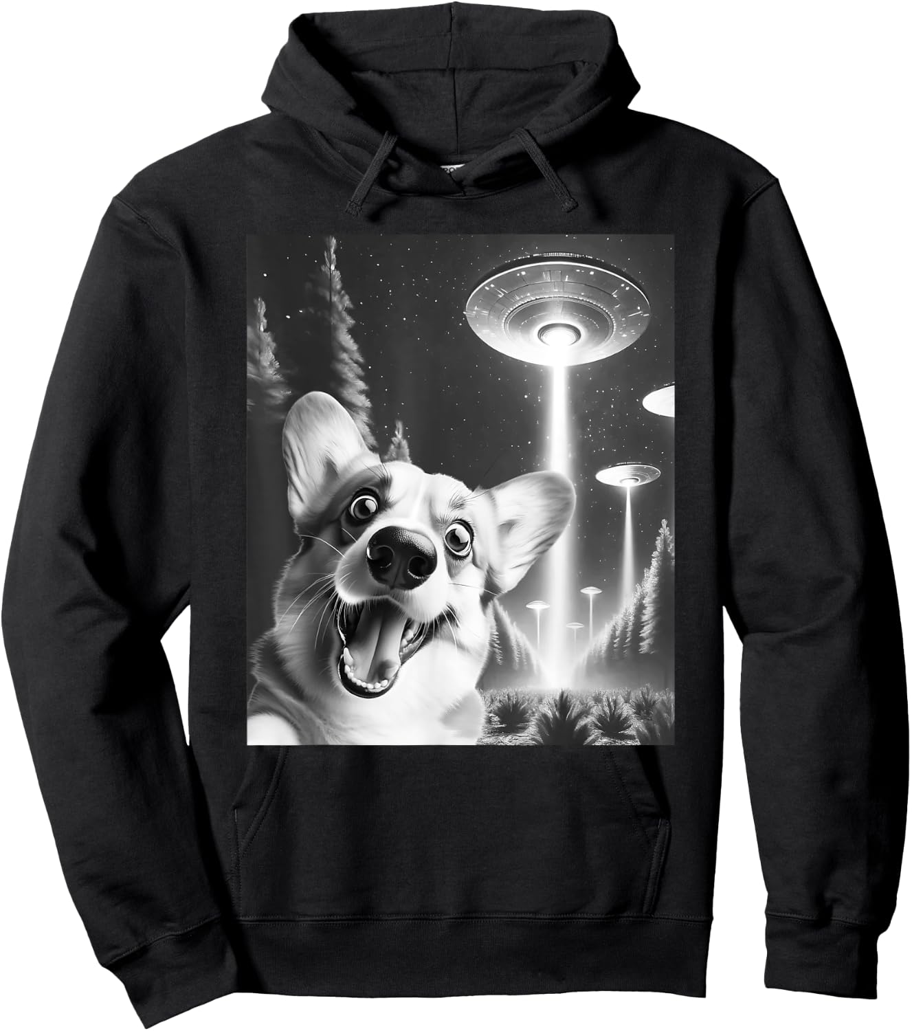 Funny Corgi Alien UFO Taking a Selfie Dog Mom Dad Hoodie - Hoodie | Black