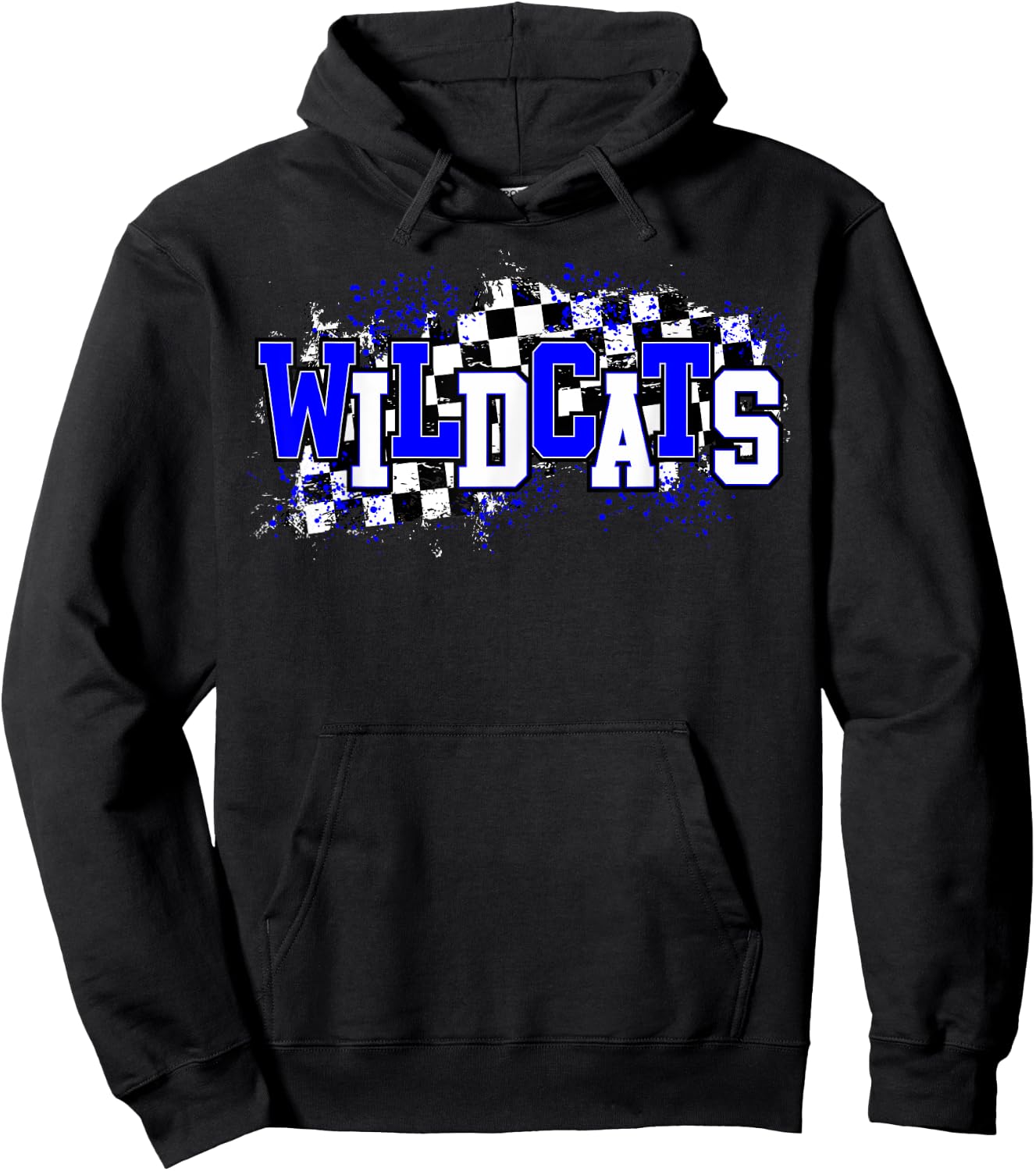 Blue Wildcats School Spirit Wildcat Pride Checkered Teacher Women Kids Hoodie - Hoodie | Black