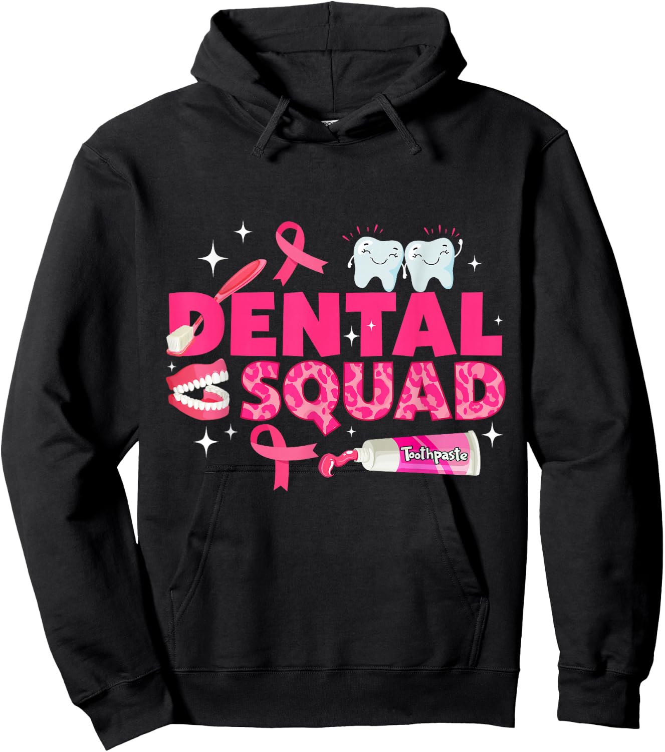Dental Squad Teeth Pink Ribbon Breast Cancer Awareness Hoodie - Hoodie | Black