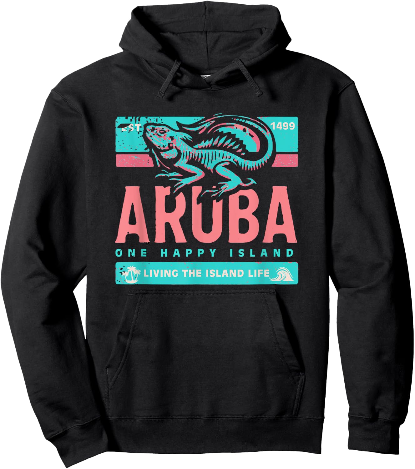 One Happy Island Aruba Shirt Iguana Chill Style Vintage Hoodie - Hoodie | Black
