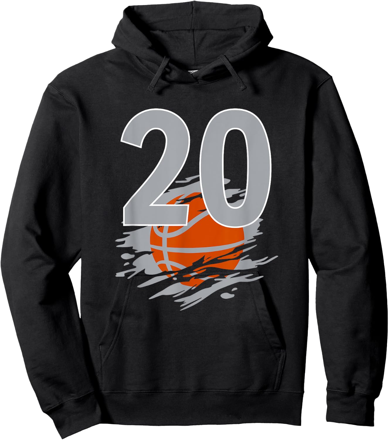 Jersey #20 Black White Basketball Team Number 20 Silver Hoodie - Hoodie | Black