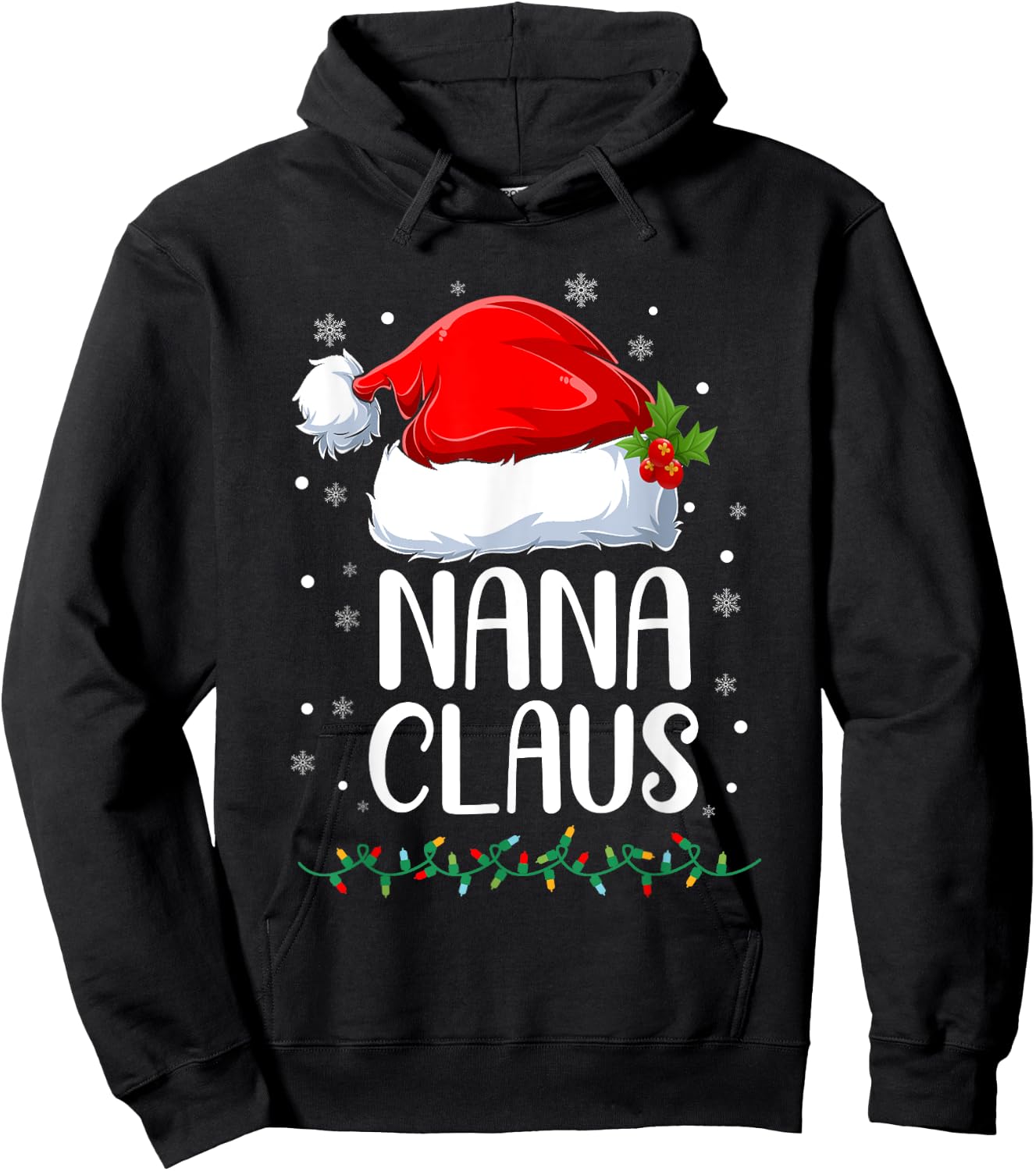 Nana Claus Christmas Lights Pajama Family Matching Hoodie - Hoodie | Black