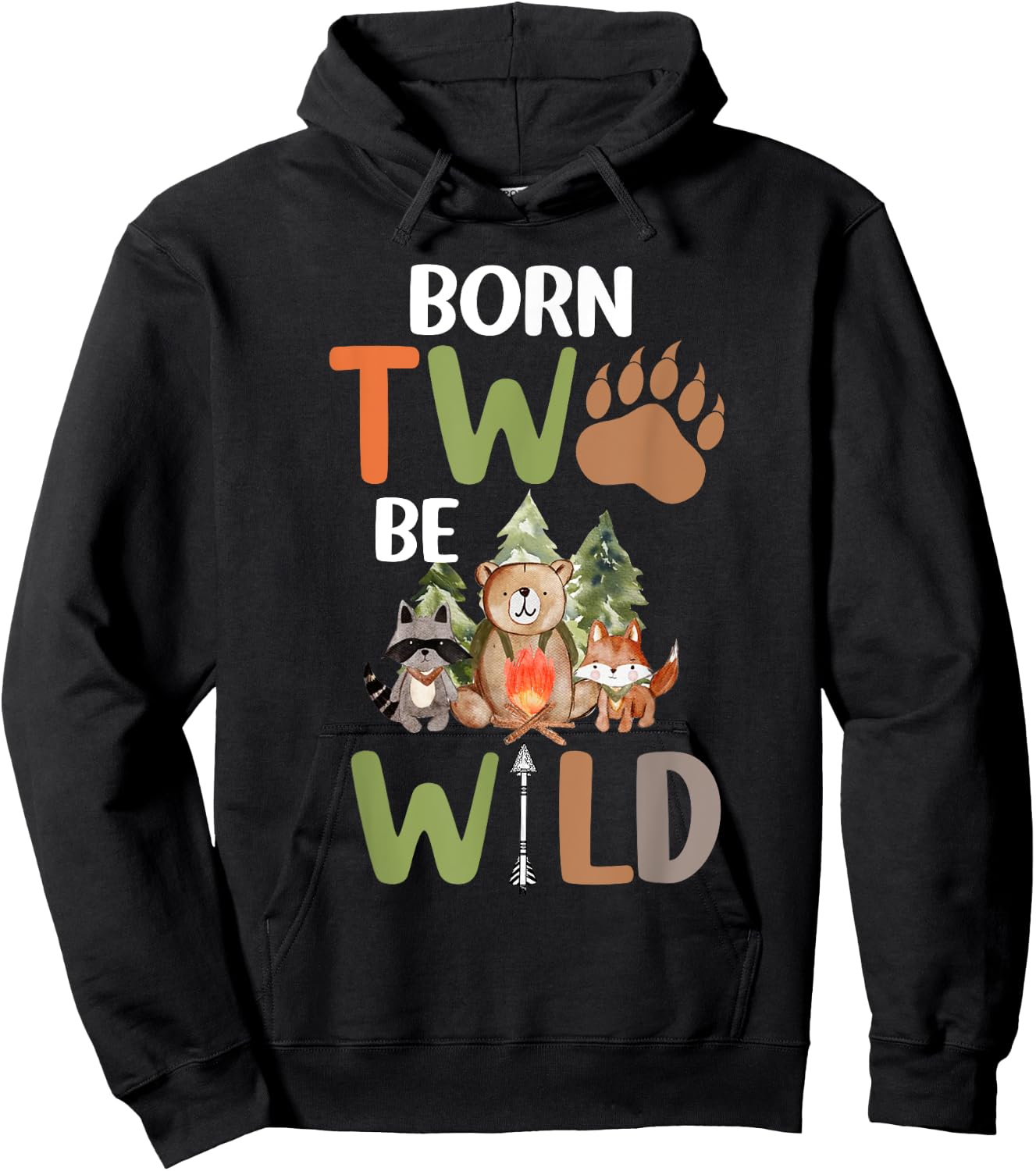 Born 2 Be Wild Birthday Decorations Boy 2nd Birthday Camping Hoodie - Hoodie | Black