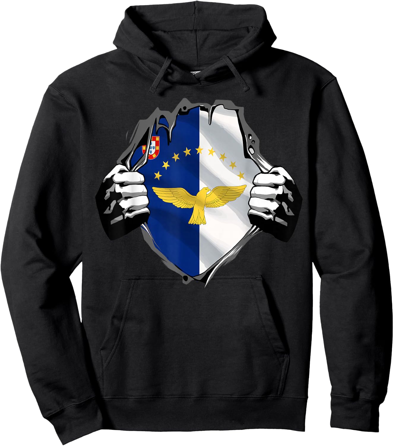 Super Azores Patriotic Portuguese Roots Flag Hoodie - Hoodie | Black