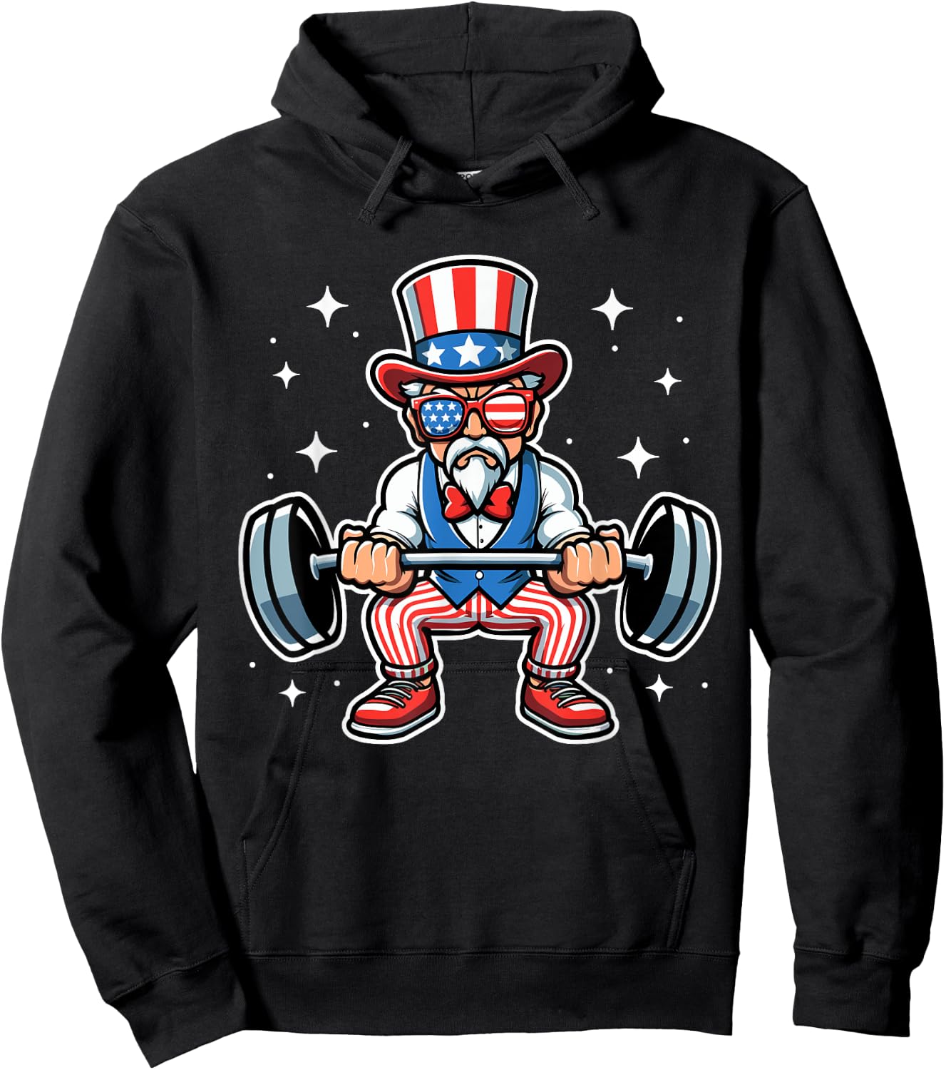 Uncle Sam Weightlifting 4th of July American Flag Workout Hoodie - Hoodie | Black