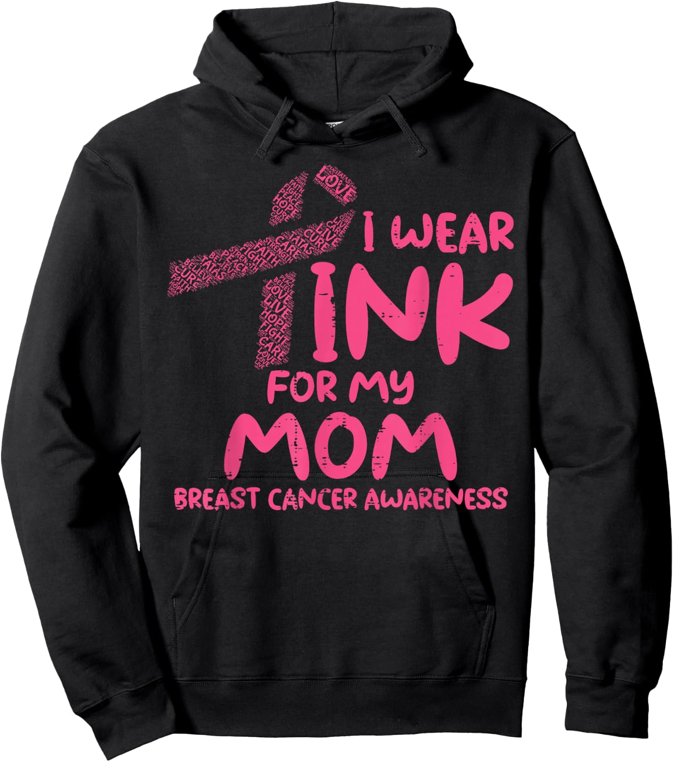Wear Pink For My Mom Ribbon Kids Breast Cancer Awareness Hoodie - Hoodie | Black