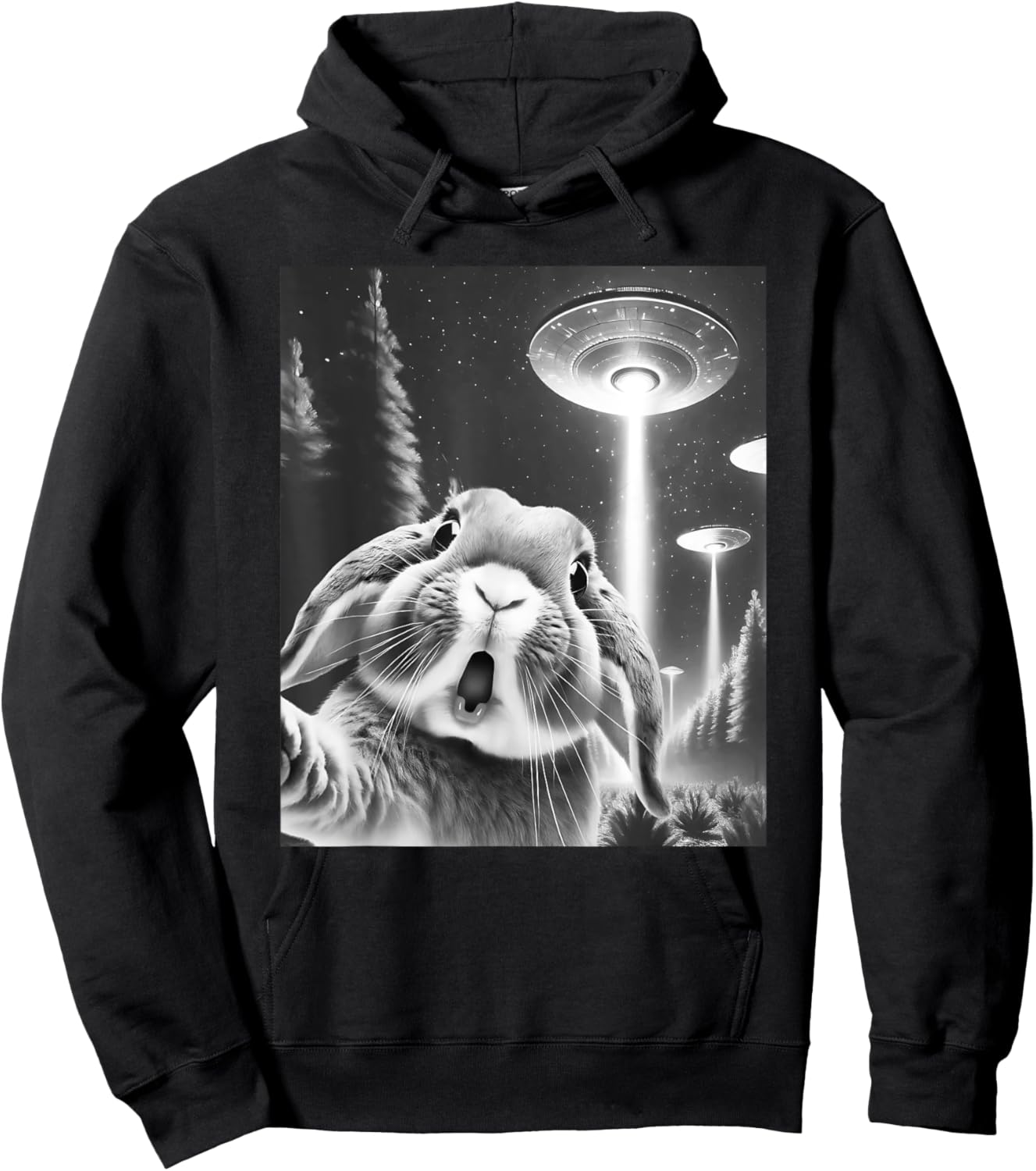 Funny Rabbit Alien UFO Taking a Selfie Animal Lover Hoodie - Hoodie | Black