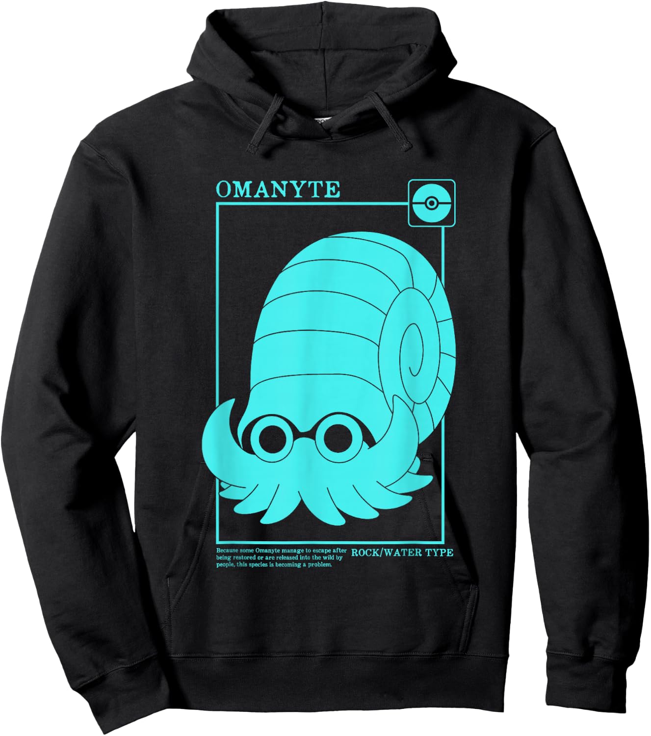 Pokémon Iconic Omanyte Description Card Big Chest Logo Hoodie - Hoodie | Black