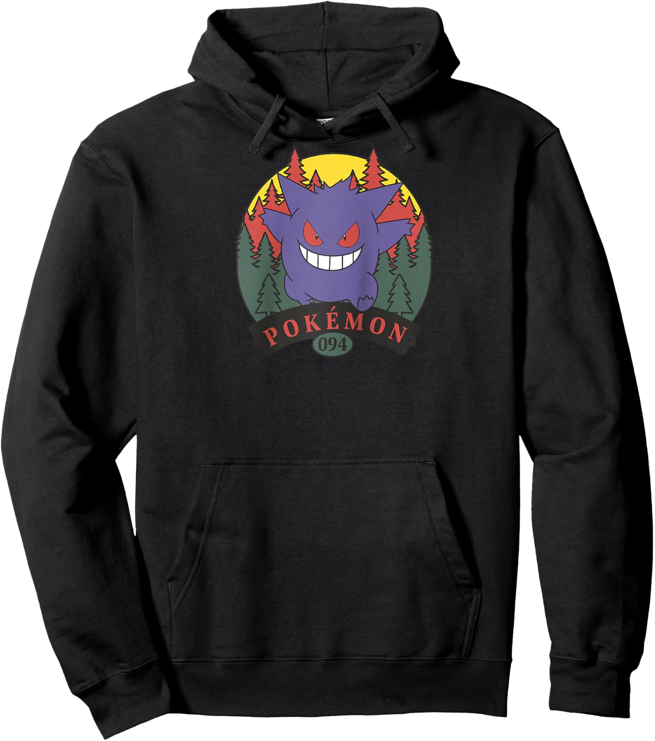 Pokémon 094 Gengar Outdoor Adventure Forest Park Badge Raglan Baseball Hoodie - Hoodie | Black