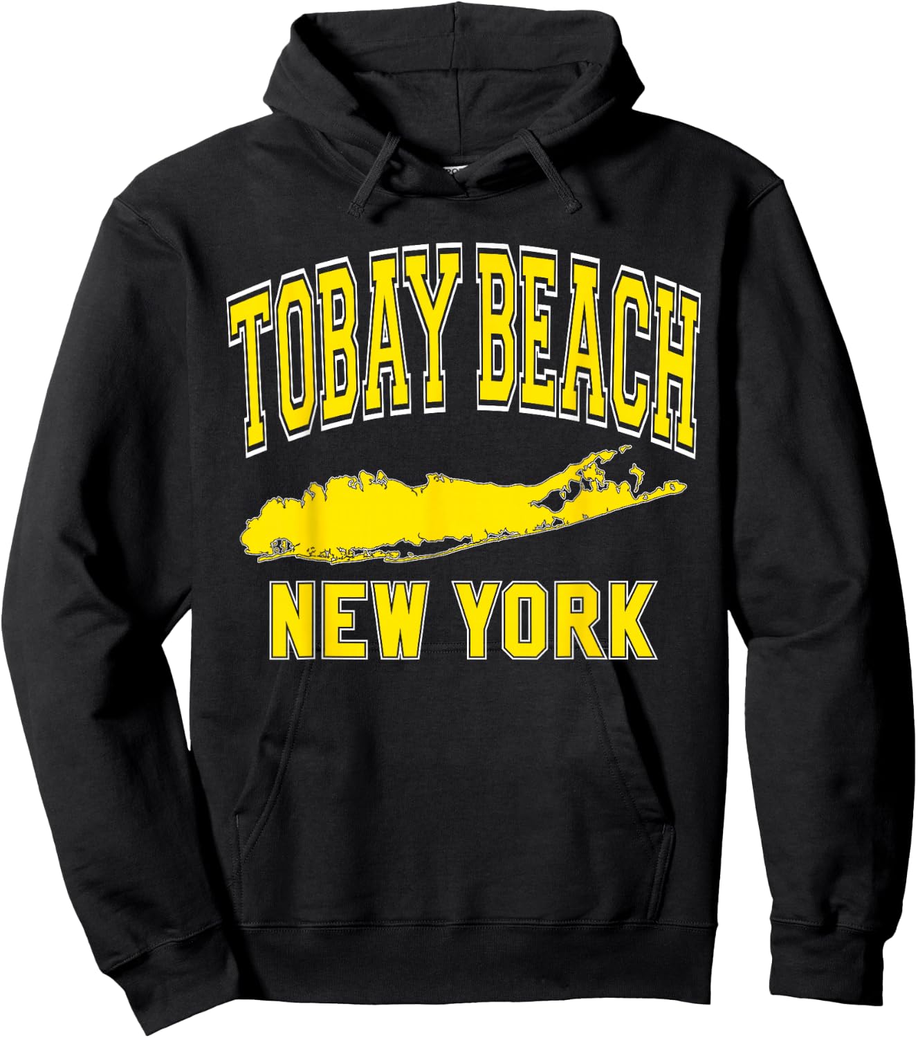 Tobay Beach New York Text Long Island Yellow Print Hoodie - Hoodie | Black