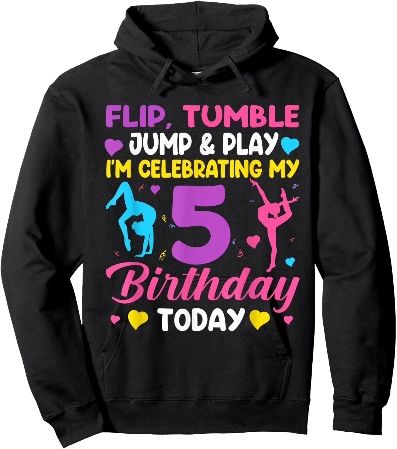 5th Birthday Gymnast Girl 5 Year Old Bday Gymnastics Party Hoodie - Hoodie | Black