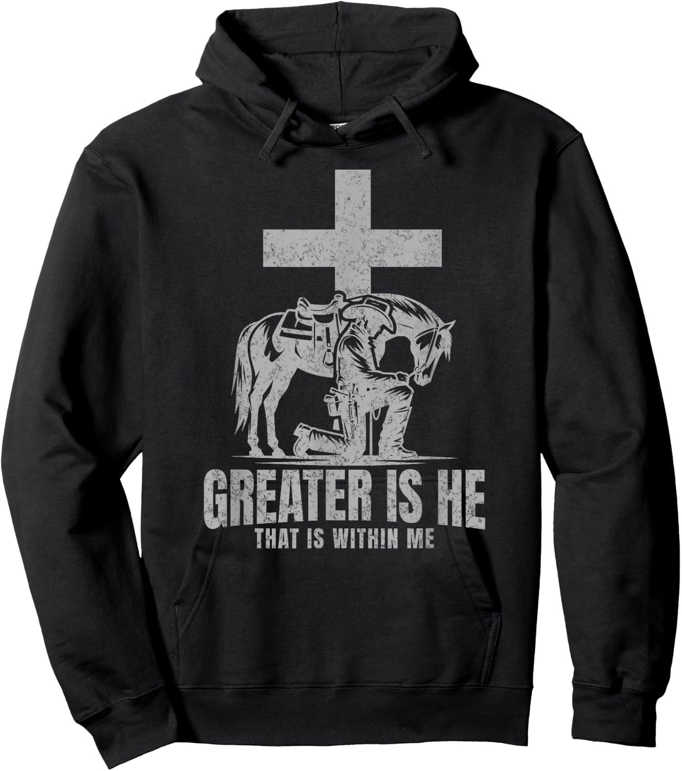Cowboy Kneeling At Cross Greater Is He Western Jesus Faith Hoodie - Hoodie | Black