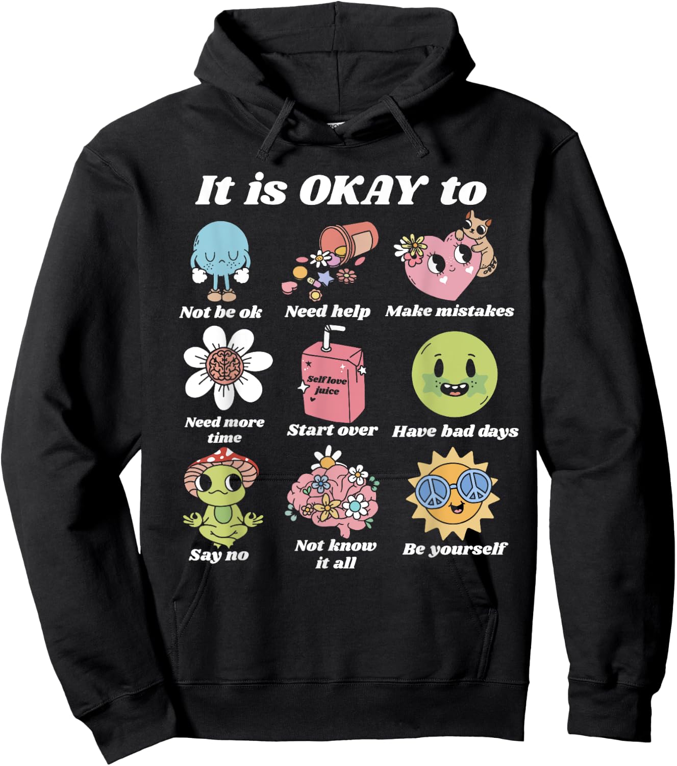 Mental Health Matters Groovy Smile Mental Health Awareness Hoodie - Hoodie | Black