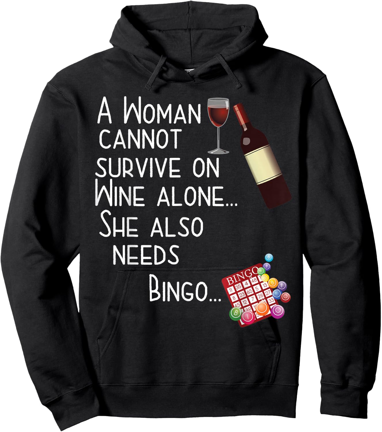 Wine & Bingo T Shirt Hoodie - Hoodie | Black