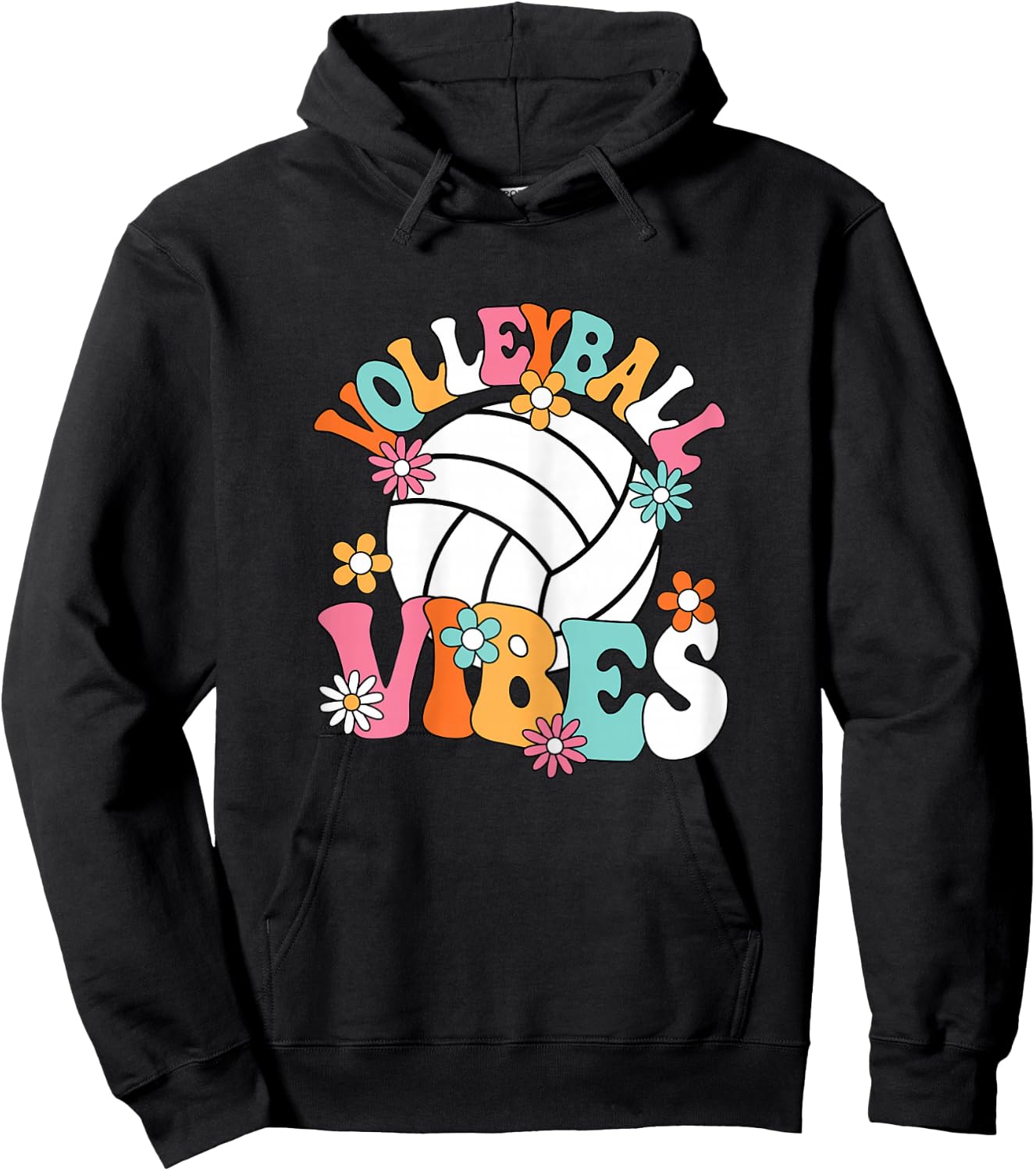 Volleyball Vibes Cute Volleyball Player Groovy Women Girls Hoodie - Hoodie | Black