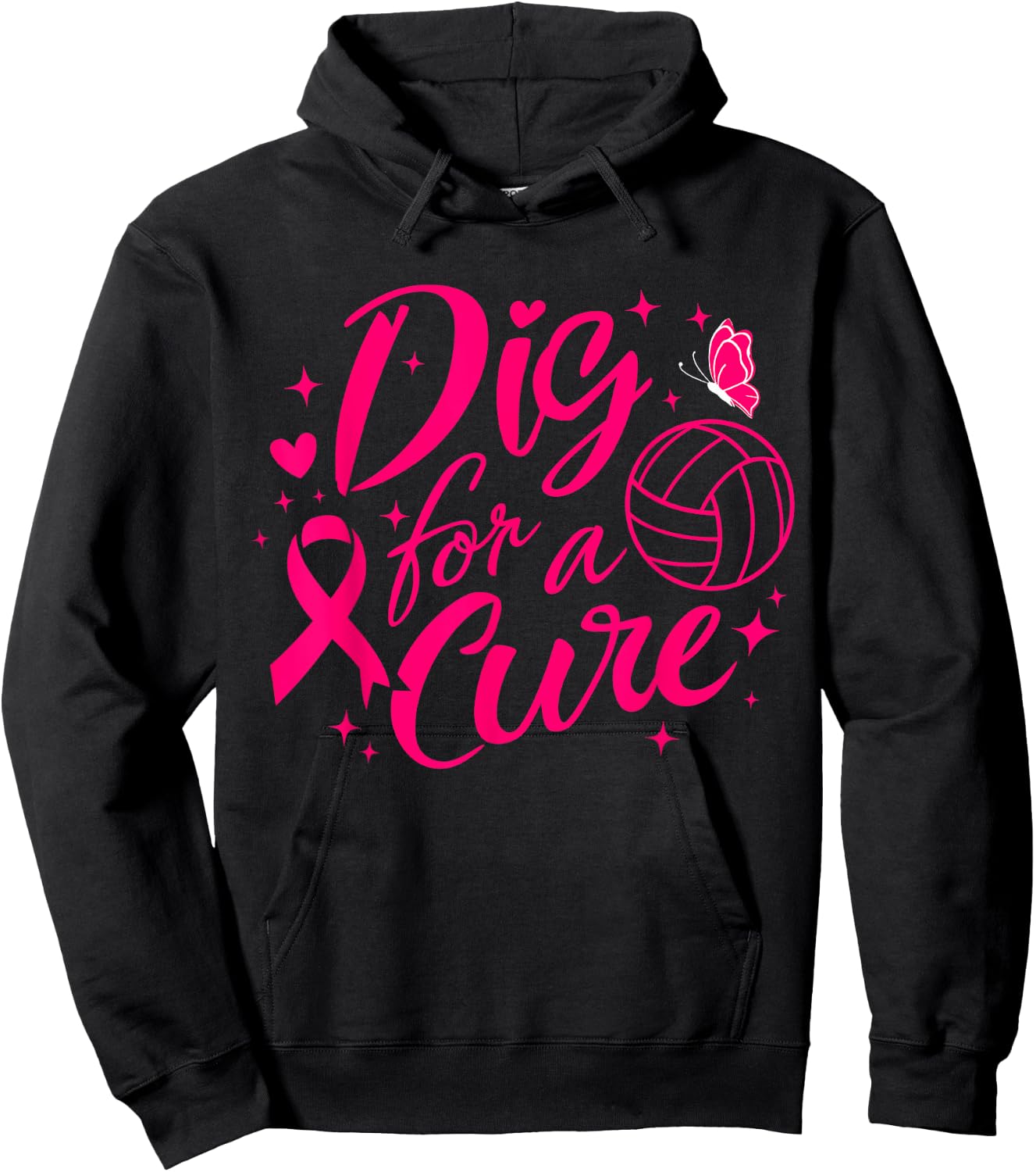 Dig For A Cure Breast Cancer Awareness Volleyball Pink Hoodie - Hoodie | Black