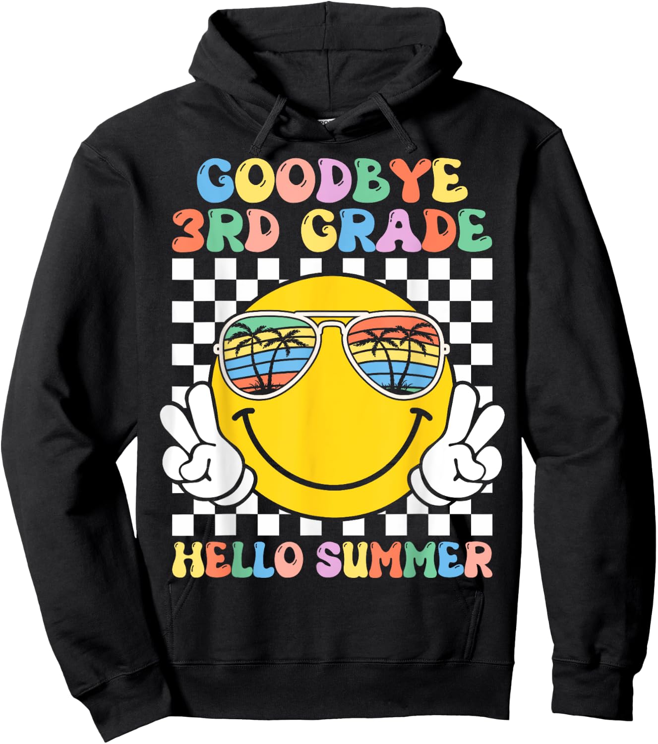 Goodbye 3rd Grade Hello Summer Groovy Third Grade Graduation Men Women Kids Hoodie - Hoodie | Black