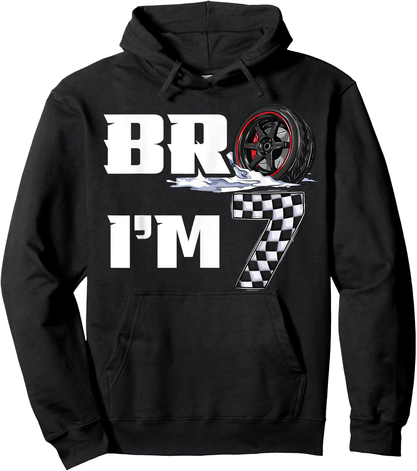 7th Birthday Boy pit crew Bro I’m 7 Year Old race car racing Hoodie - Hoodie | Black