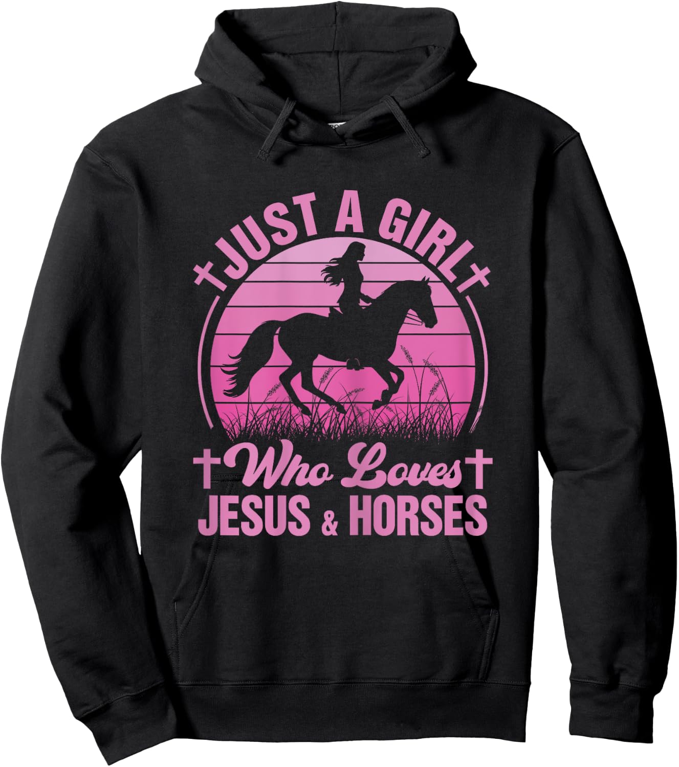 Horse-Shirt Just A Girl Who Loves Jesus & Horses Kids Girls Hoodie - Hoodie | Black
