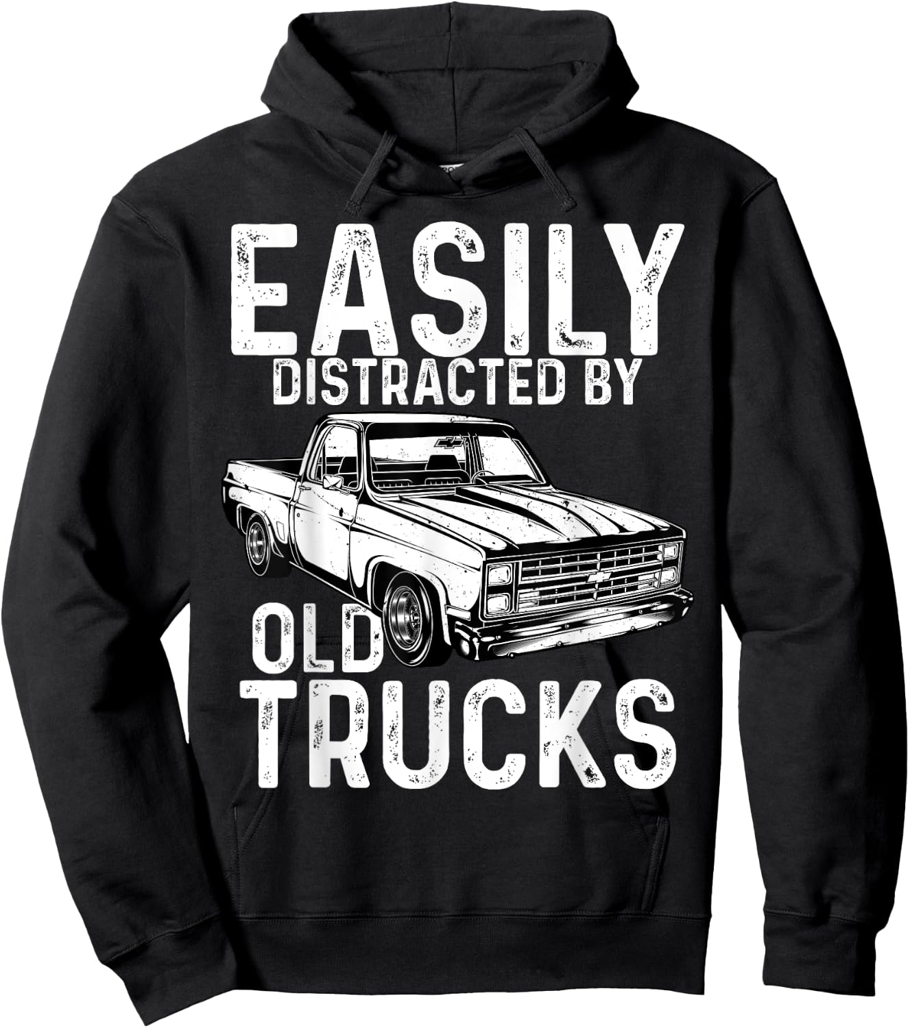 Square Body Easily Distracted By Old Trucks Squarebody Hoodie - Hoodie | Black