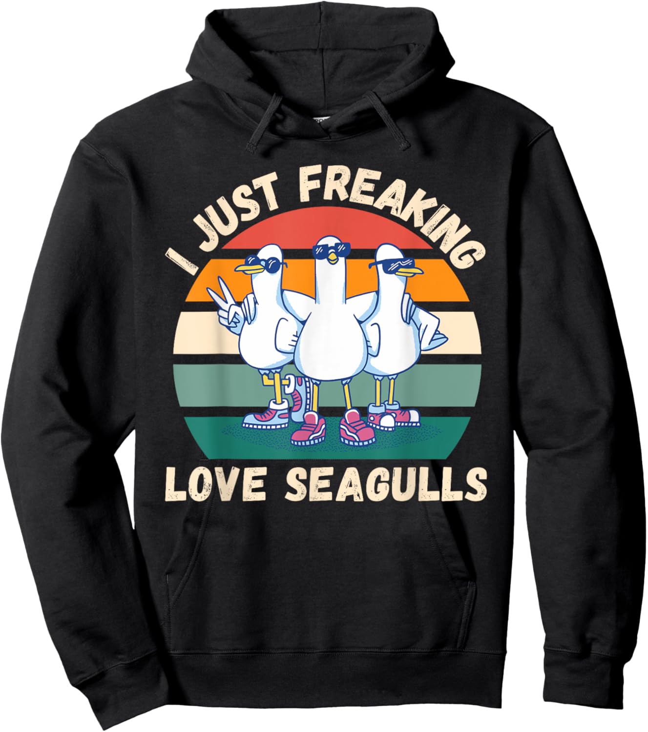 Retro Seagulls I Just Freaking Love Seagulls Bird Lover Hoodie - Hoodie | Black