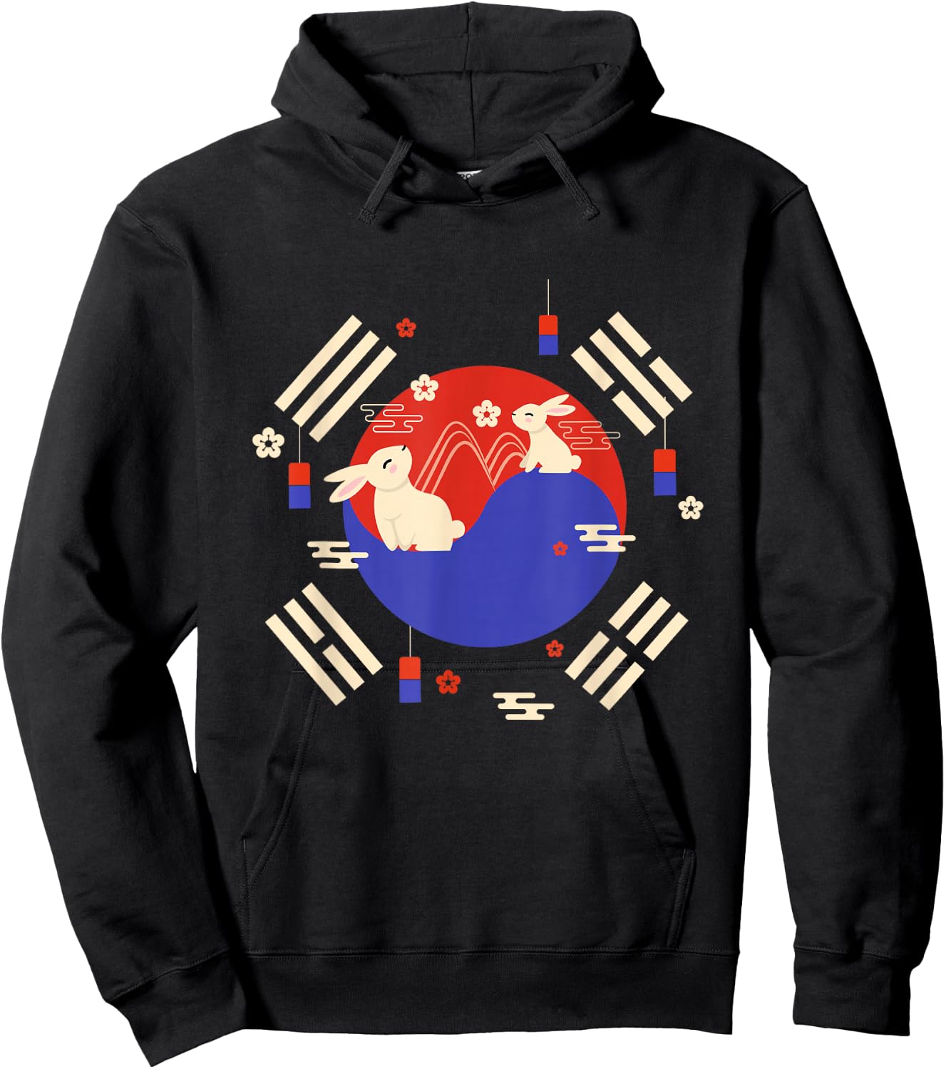Chuseok Korean Flag Mid-Autumn Festival Cute Rabbit Kids Hoodie - Hoodie | Black