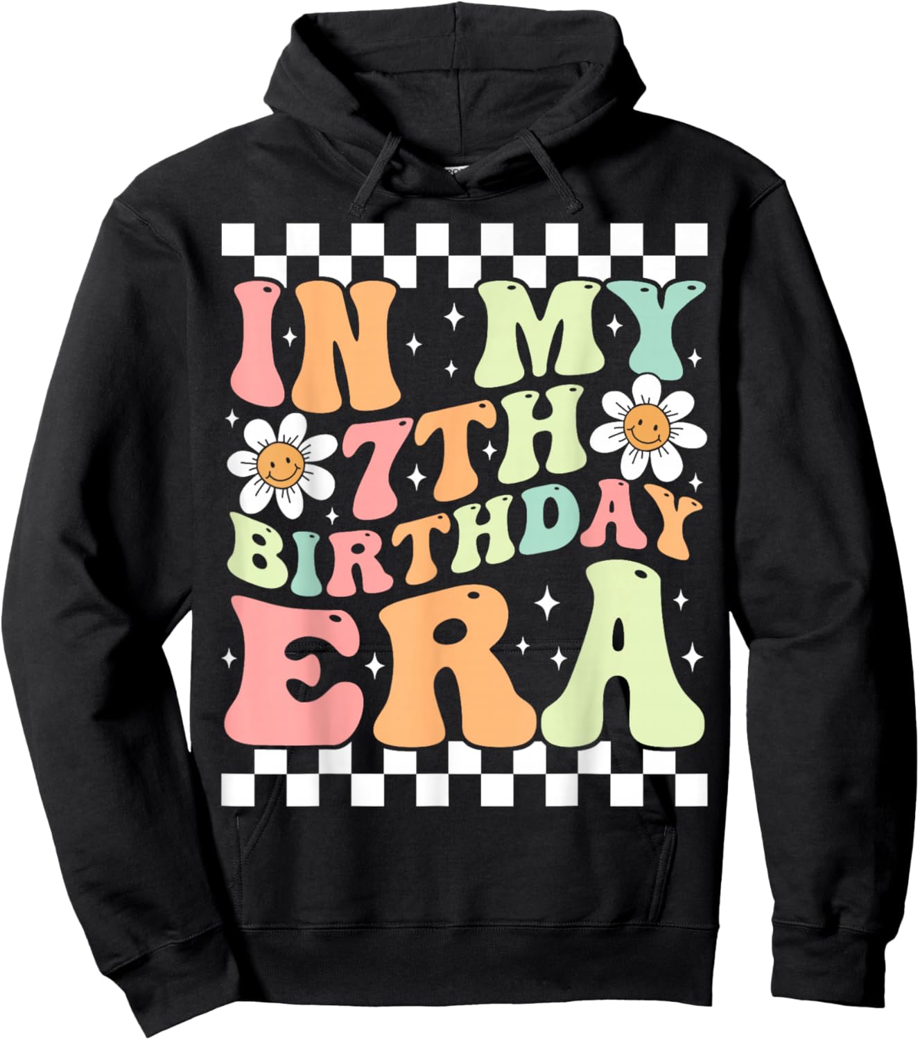 In My 7th Birthday Era Cute Daisy Groovy 7th Birthday Party Hoodie - Hoodie | Black