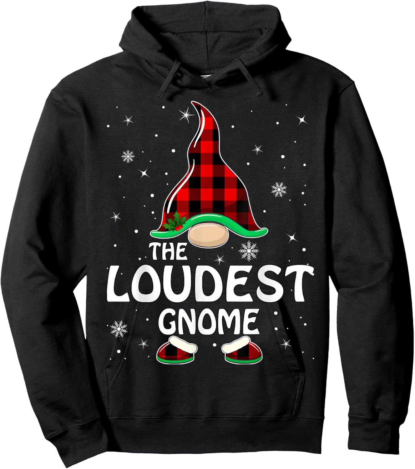 Loudest Gnome Buffalo Plaid Matching Family Christmas Pajama Hoodie - Hoodie | Black