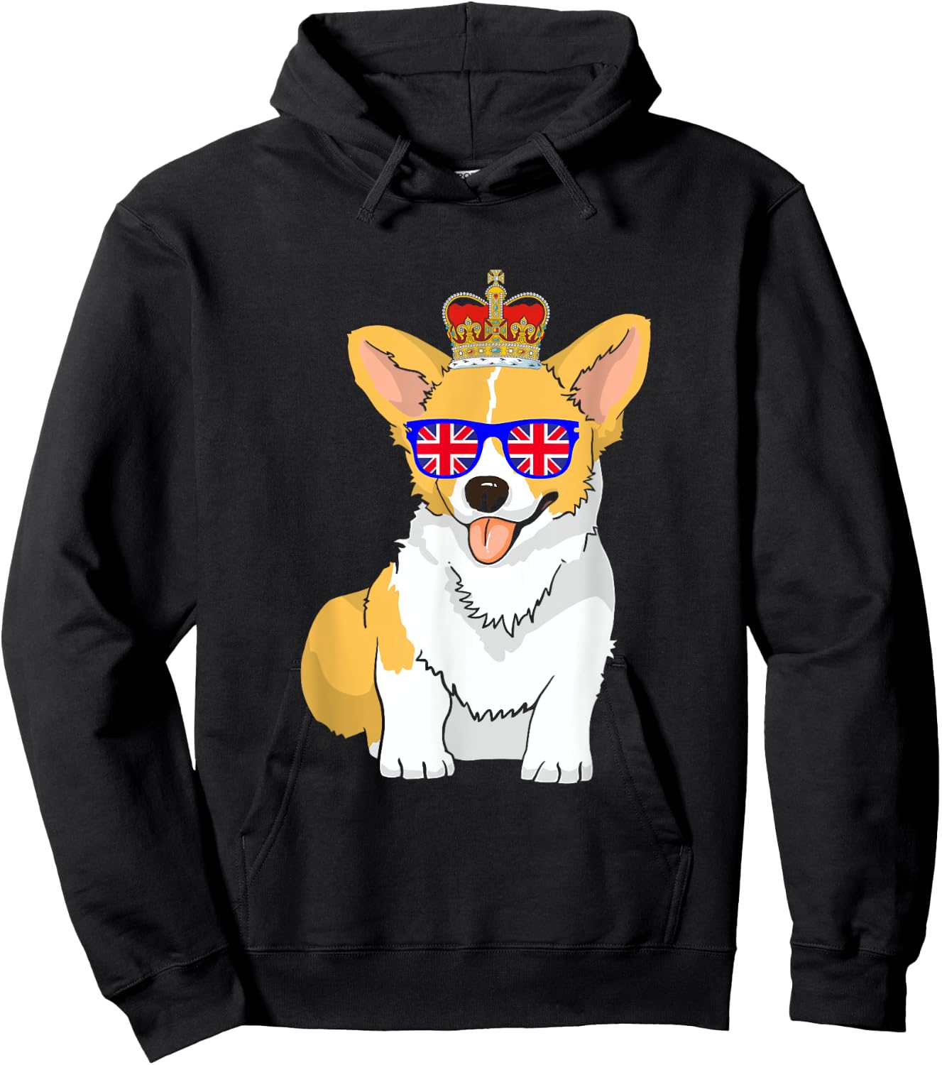 Corgi Dog Queen Elizabeth II Sunglasses British Crown Hoodie - Hoodie | Black