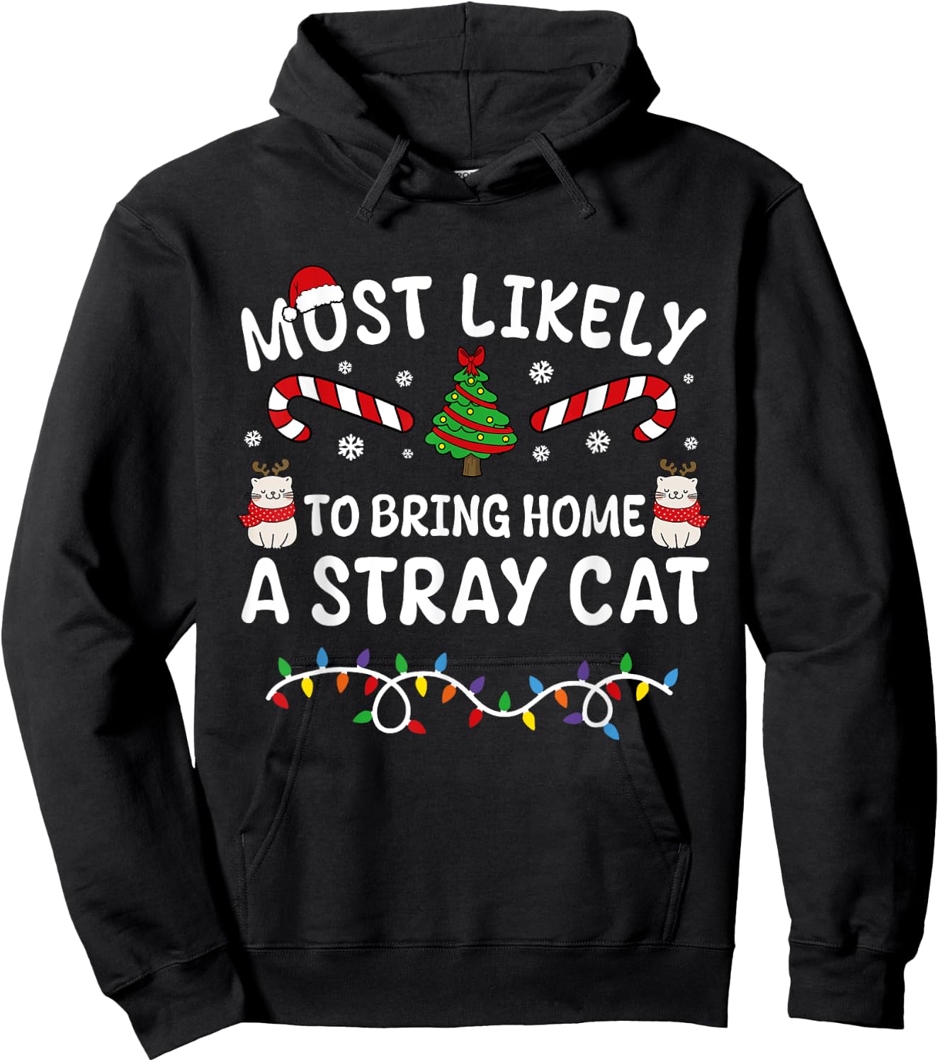 Most Likely To Bring Home A Stray Cat Matching Christmas Women Kids Hoodie - Hoodie | Black