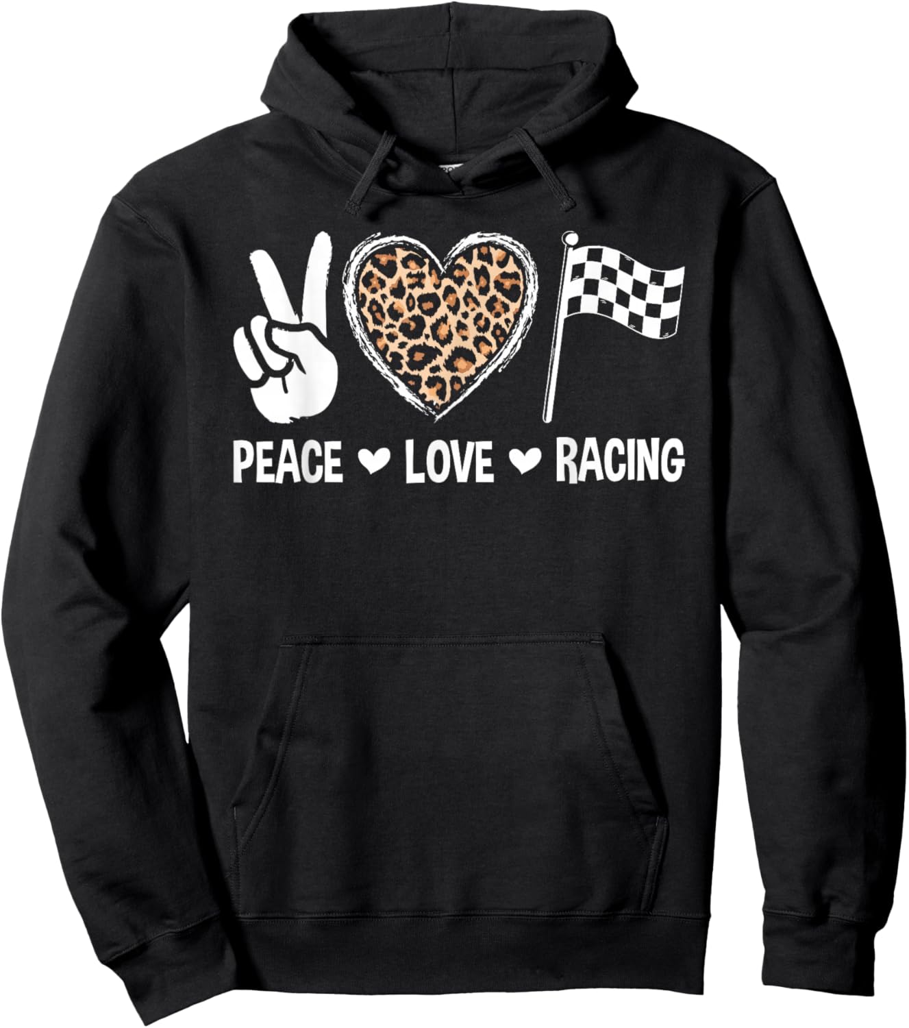 Women's Racing Design Kids Girls Peace Love Racing Race Flag Hoodie - Hoodie | Black