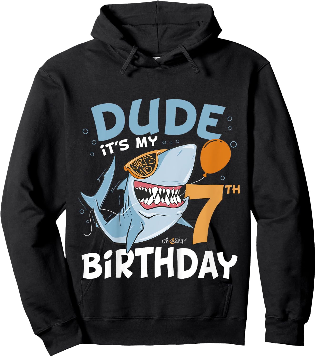 Kids Dude it's my 7th Birthday - 7th Shark Birthday Boy Hoodie - Hoodie | Black