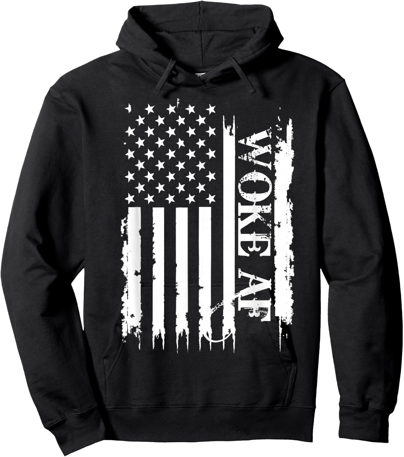 Woke AF United States Distressed w US Flag Hoodie - Hoodie | Black