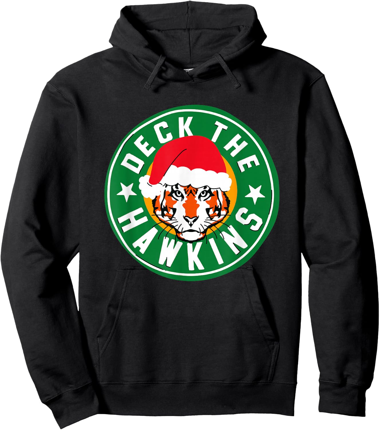 Stranger Things Christmas Deck The Hawkins Big Chest Badge Hoodie - Hoodie | Black