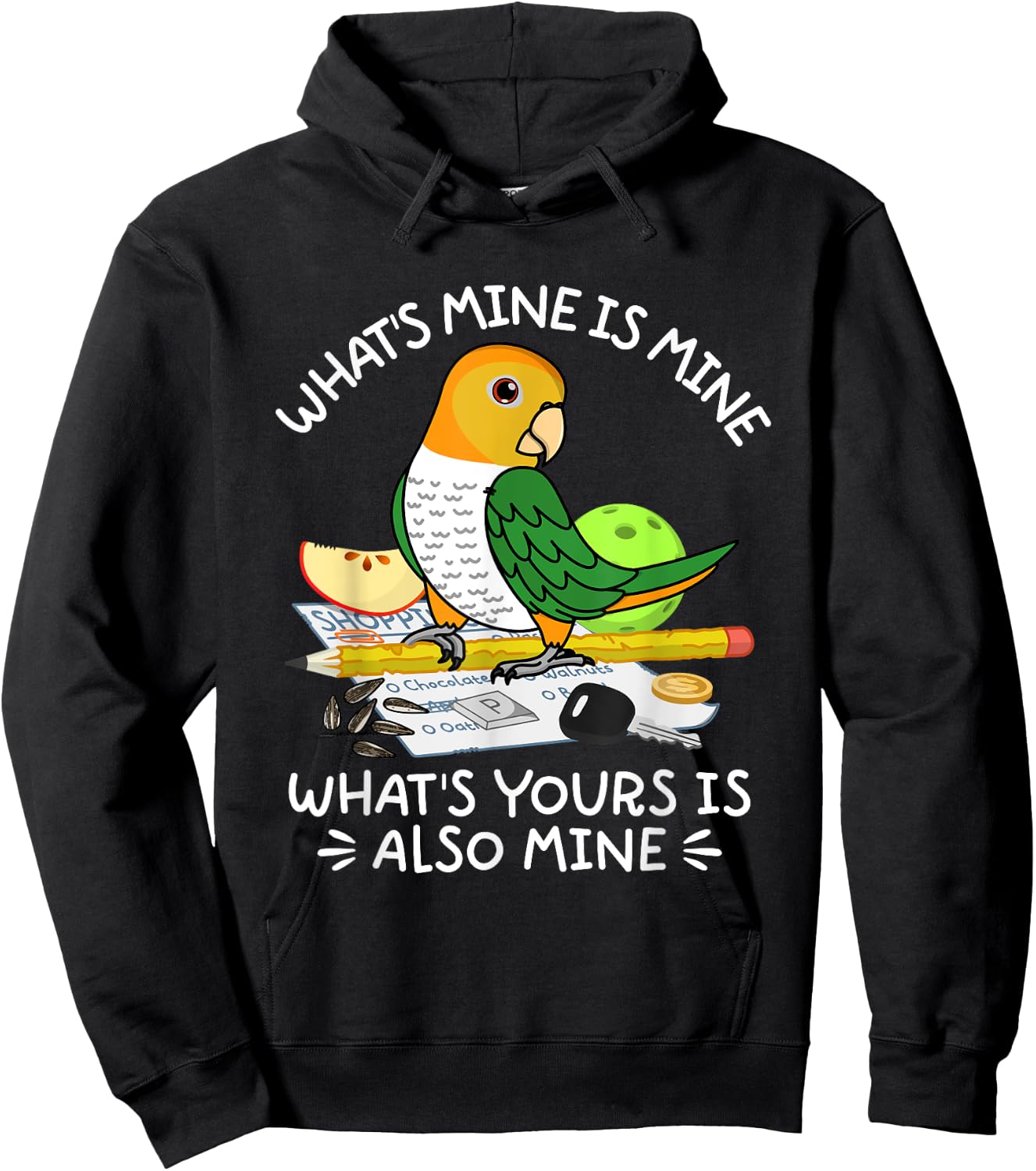 What's Yours Is Mine Parrot I White-bellied Caique Hoodie - Hoodie | Black
